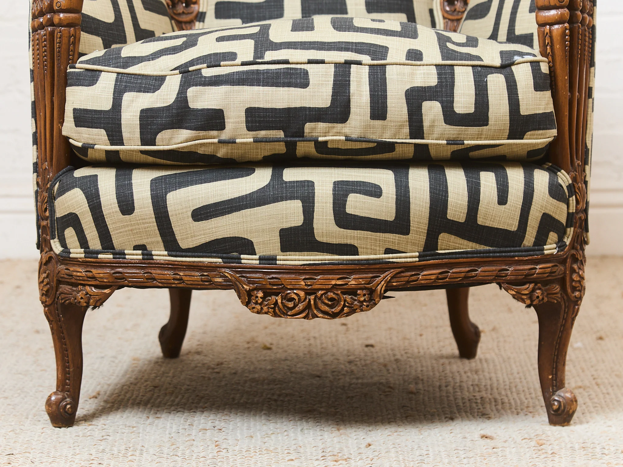 African Geometric Print Fabric on French Antique Chair - Image 10