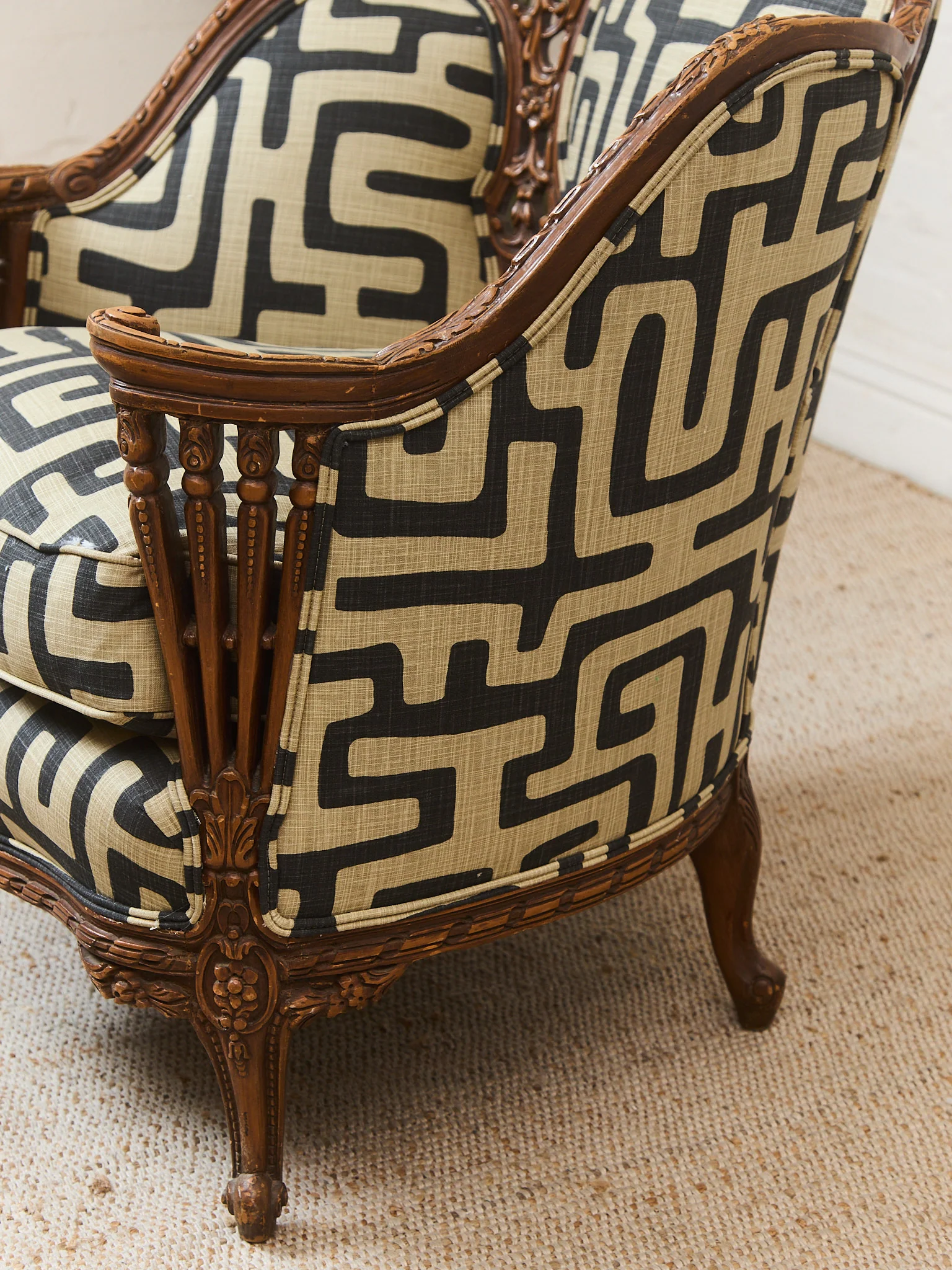 African Geometric Print Fabric on French Antique Chair - Image 14