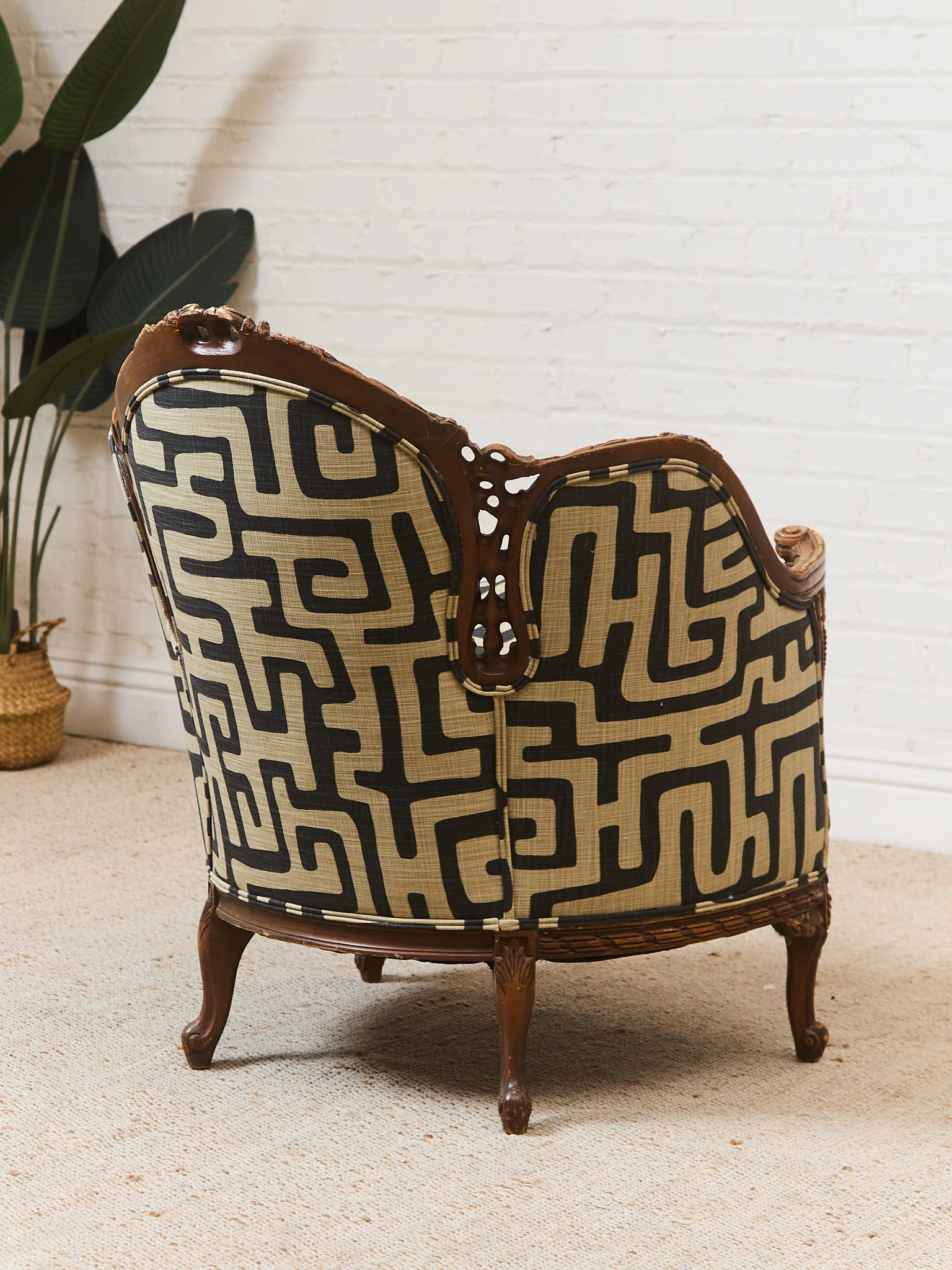 African Geometric Print Fabric on French Antique Chair - Image 15