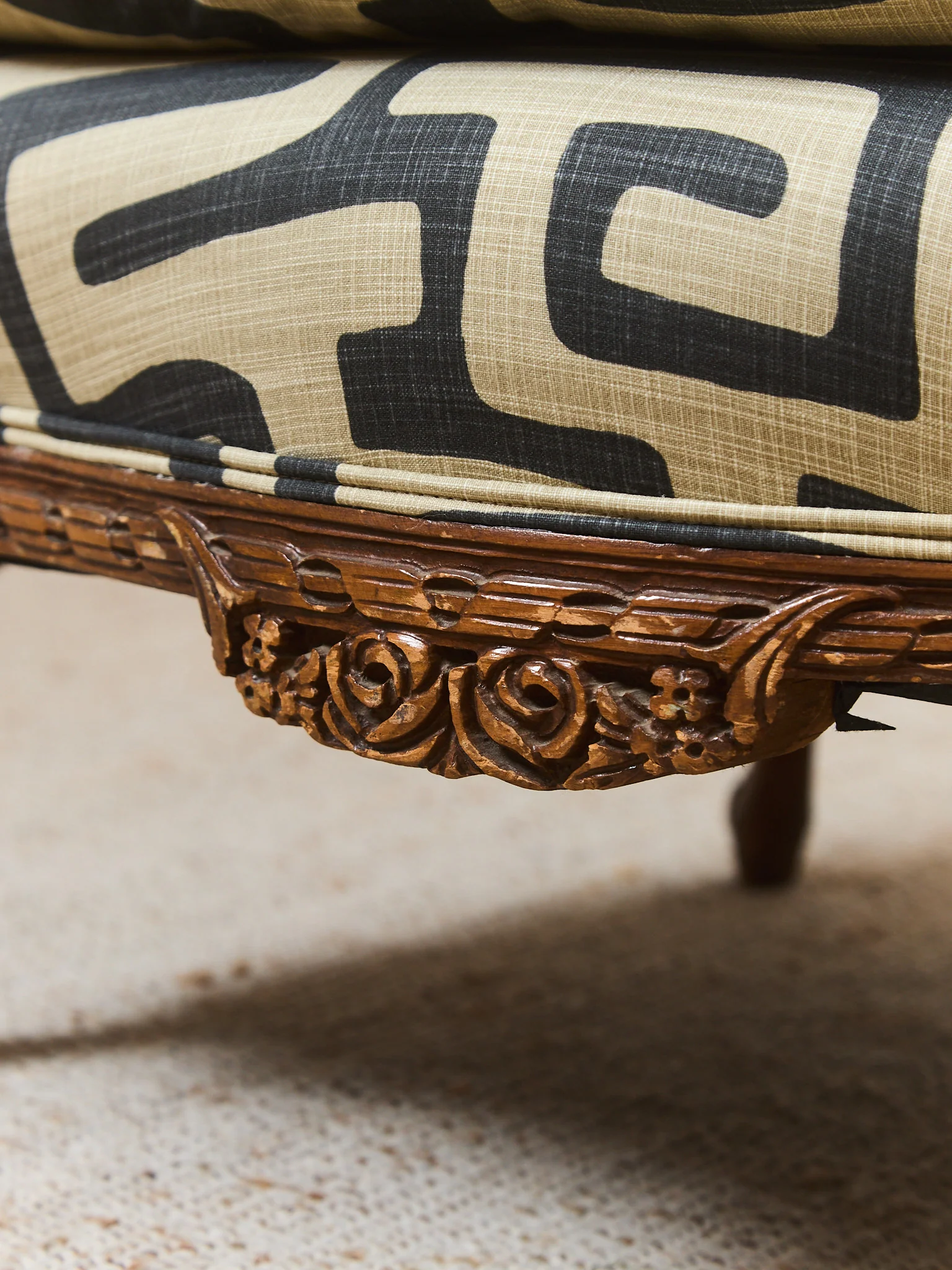 African Geometric Print Fabric on French Antique Chair - Image 9