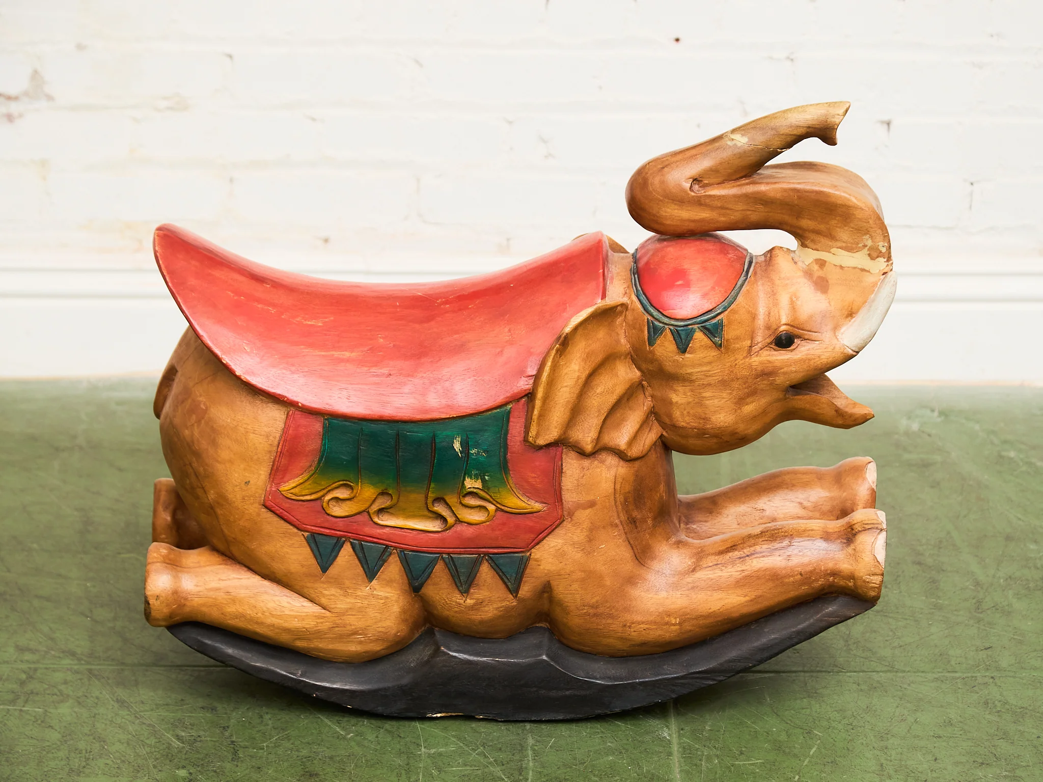 Asian Vintage Super Rare Hand-Carved Wooden Rocking Elephant - Image 2