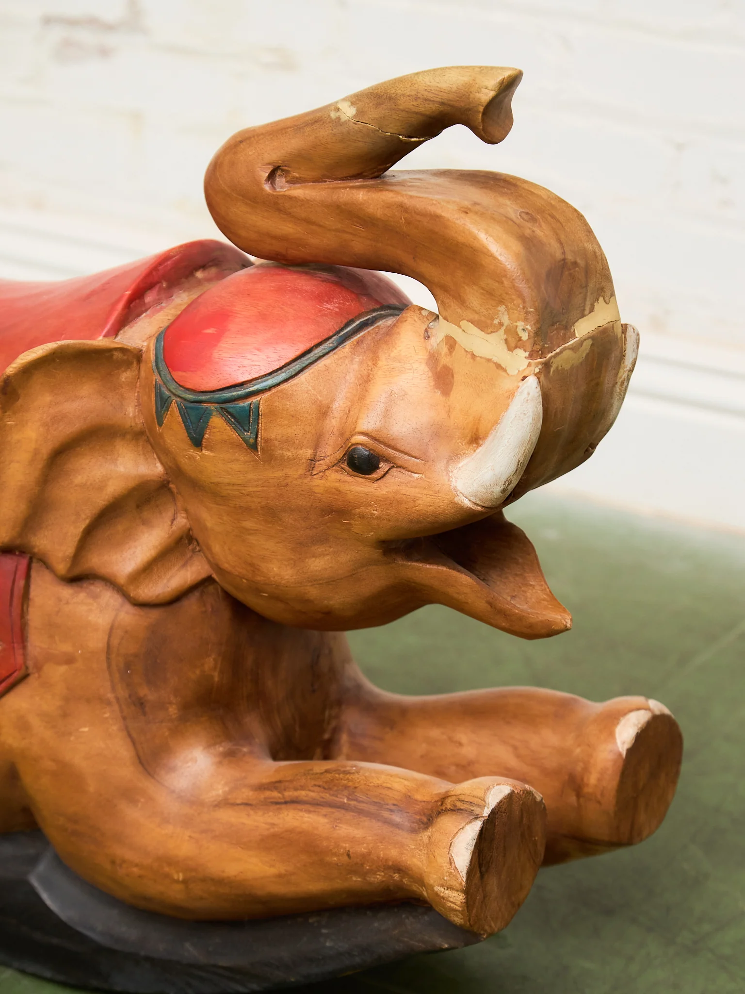 Asian Vintage Super Rare Hand-Carved Wooden Rocking Elephant - Image 5