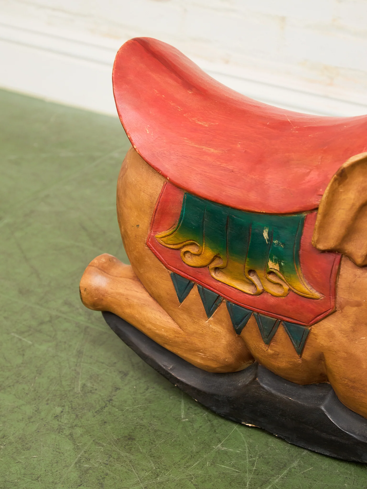 Asian Vintage Super Rare Hand-Carved Wooden Rocking Elephant - Image 6