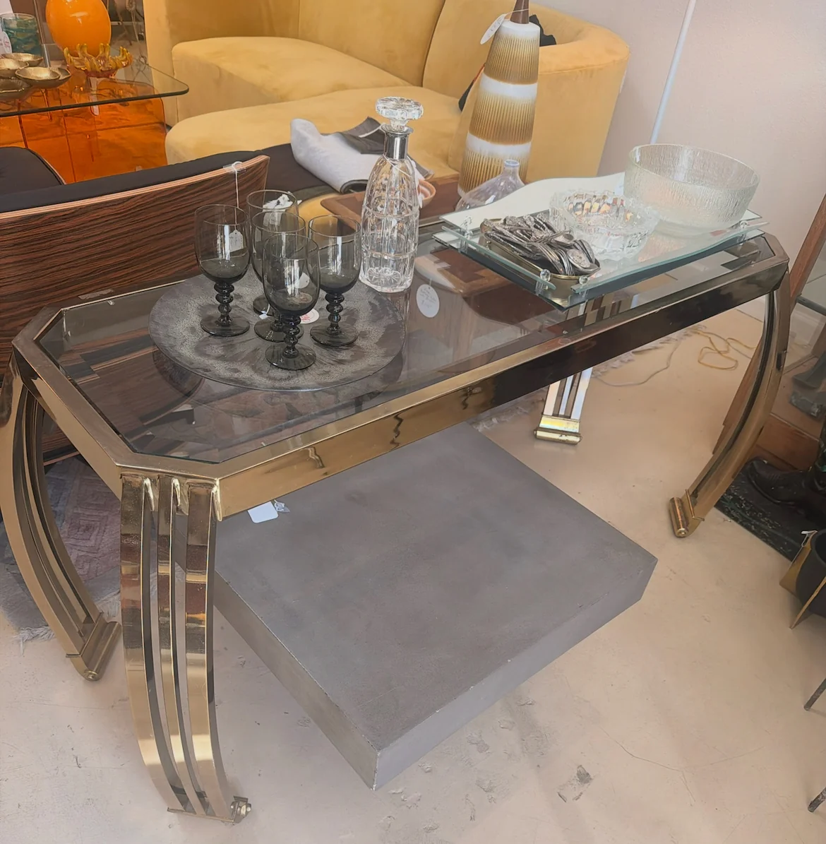 Brass mid-century entry table
