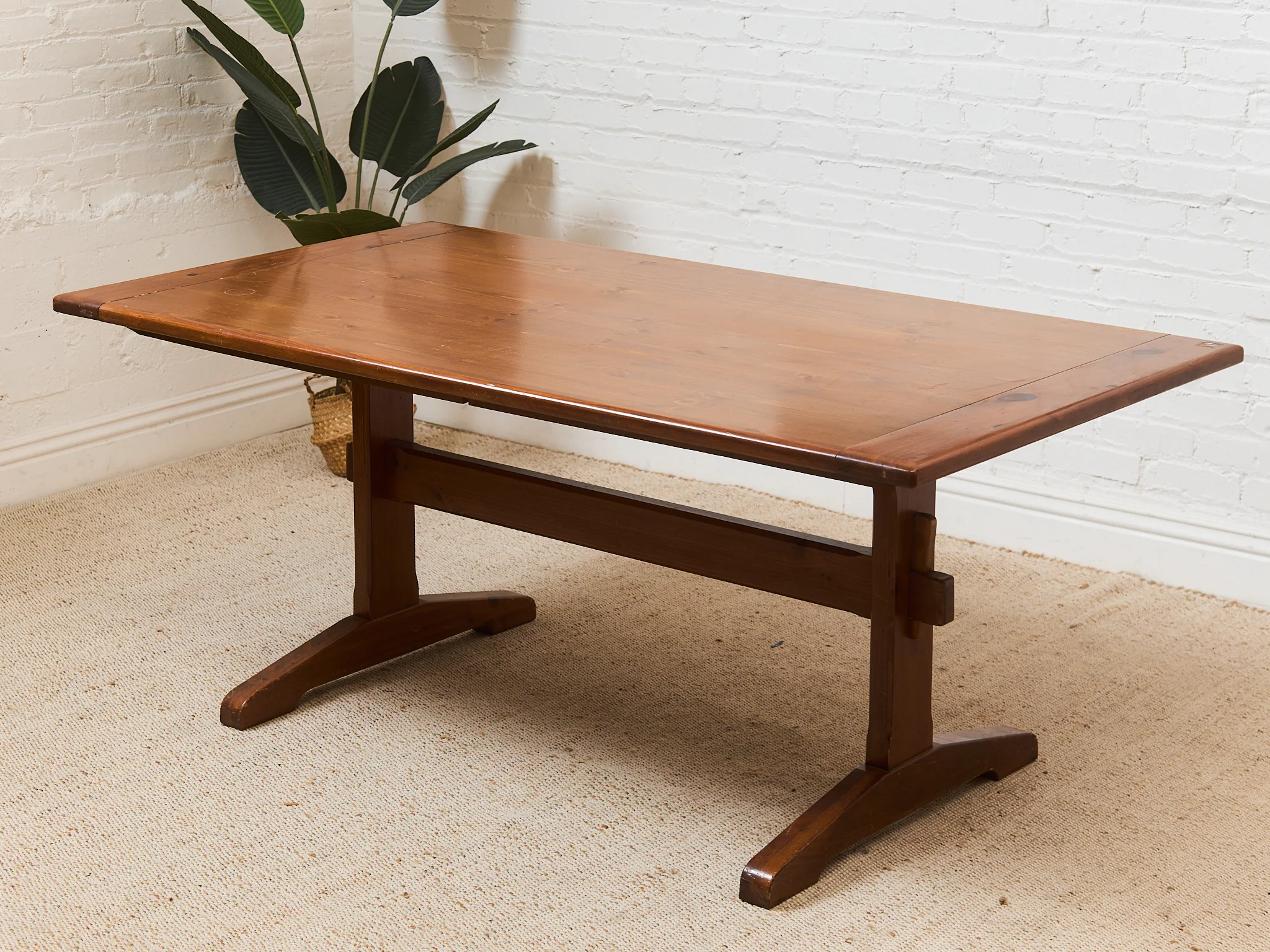 Ethan Allen Solid Wood Trestle Dining Table - Image 4