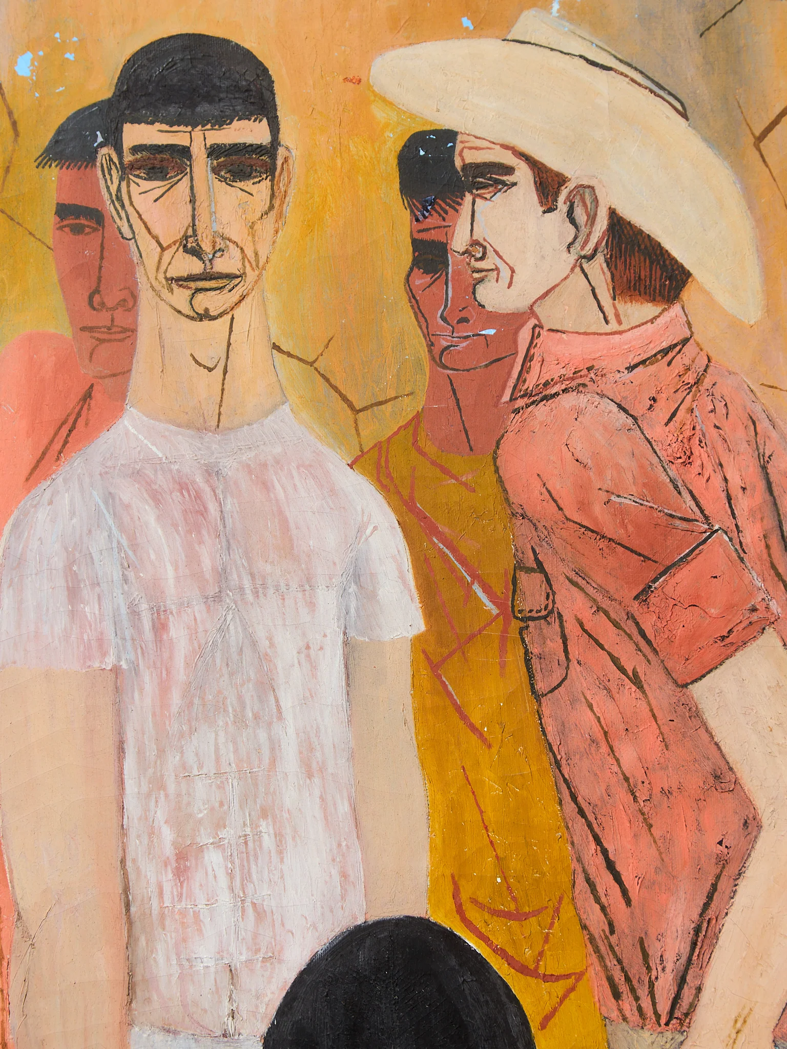 Figurative Painting with Three Men and Seated Figure - Image 3