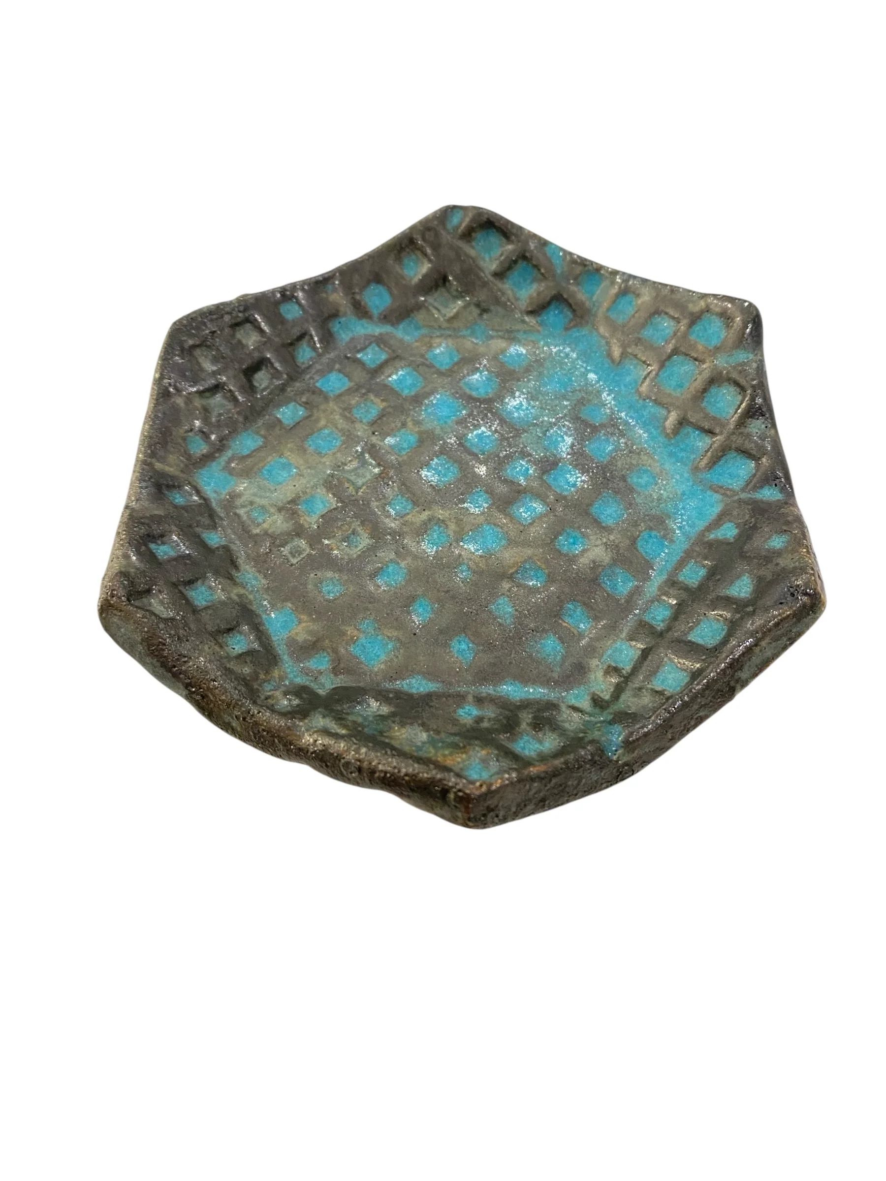 Hexagonal Turquoise Blue Textured Catchall - Image 3