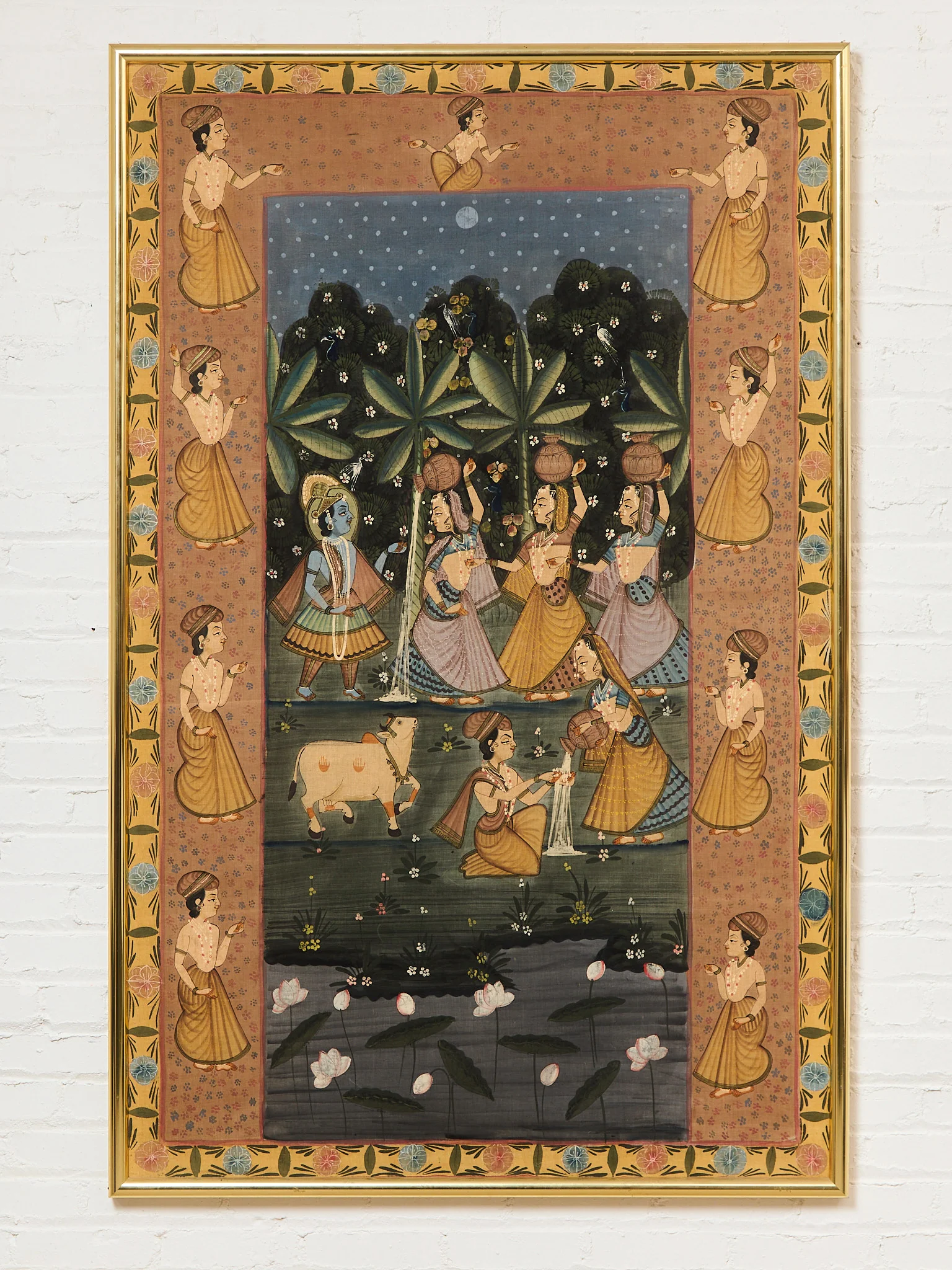 Indian Pichwai Painting of Krishna and Gopis on Fabric