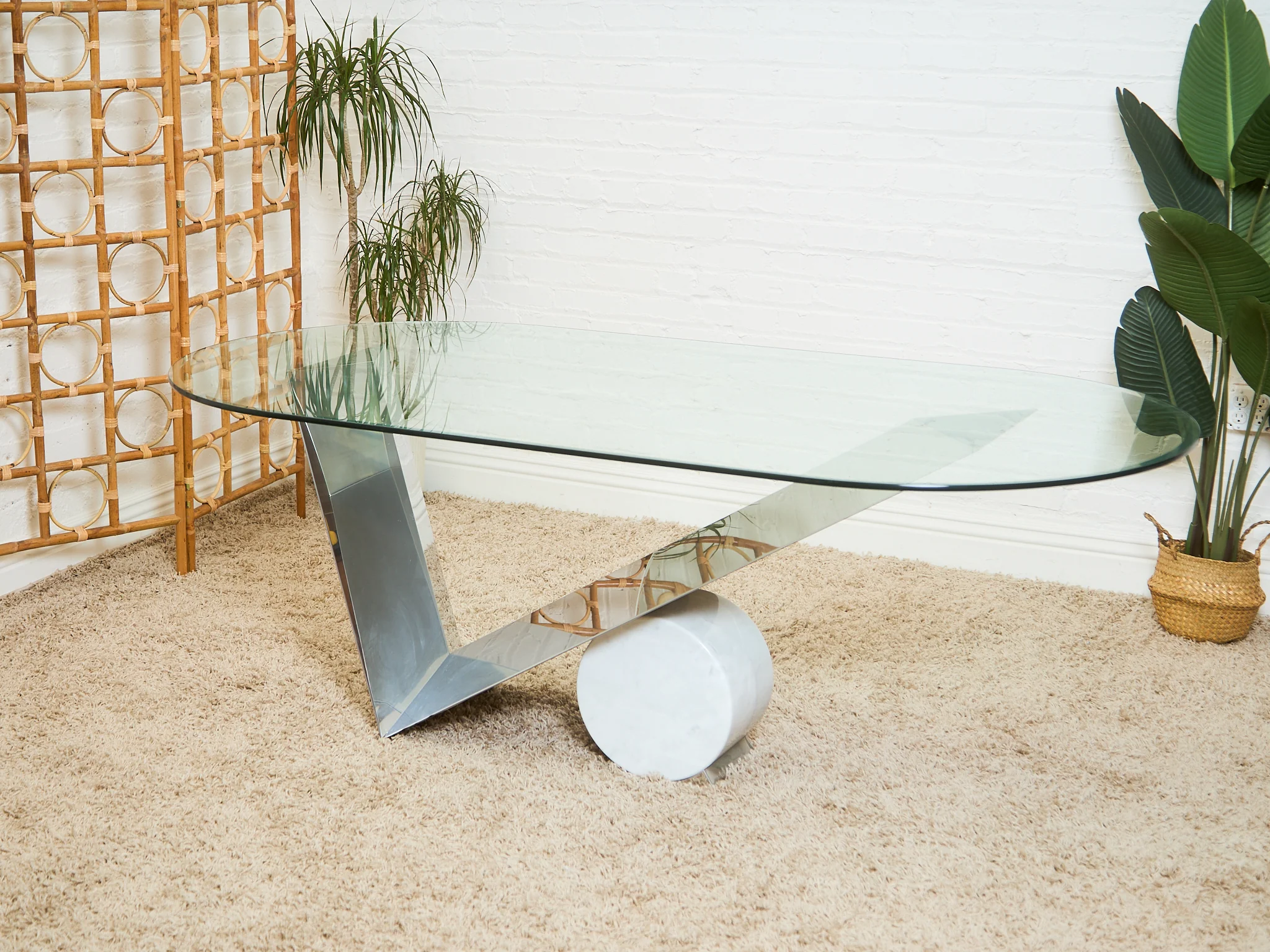 Italian Large Oval Table Cattellan Black Marble Steel and Crystal - Image 4