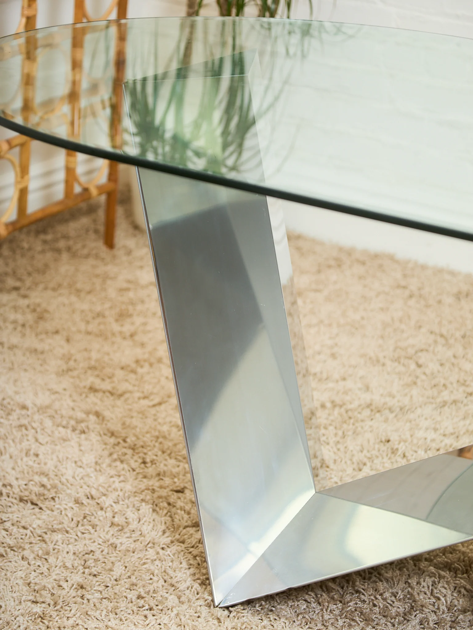 Italian Large Oval Table Cattellan Black Marble Steel and Crystal - Image 6