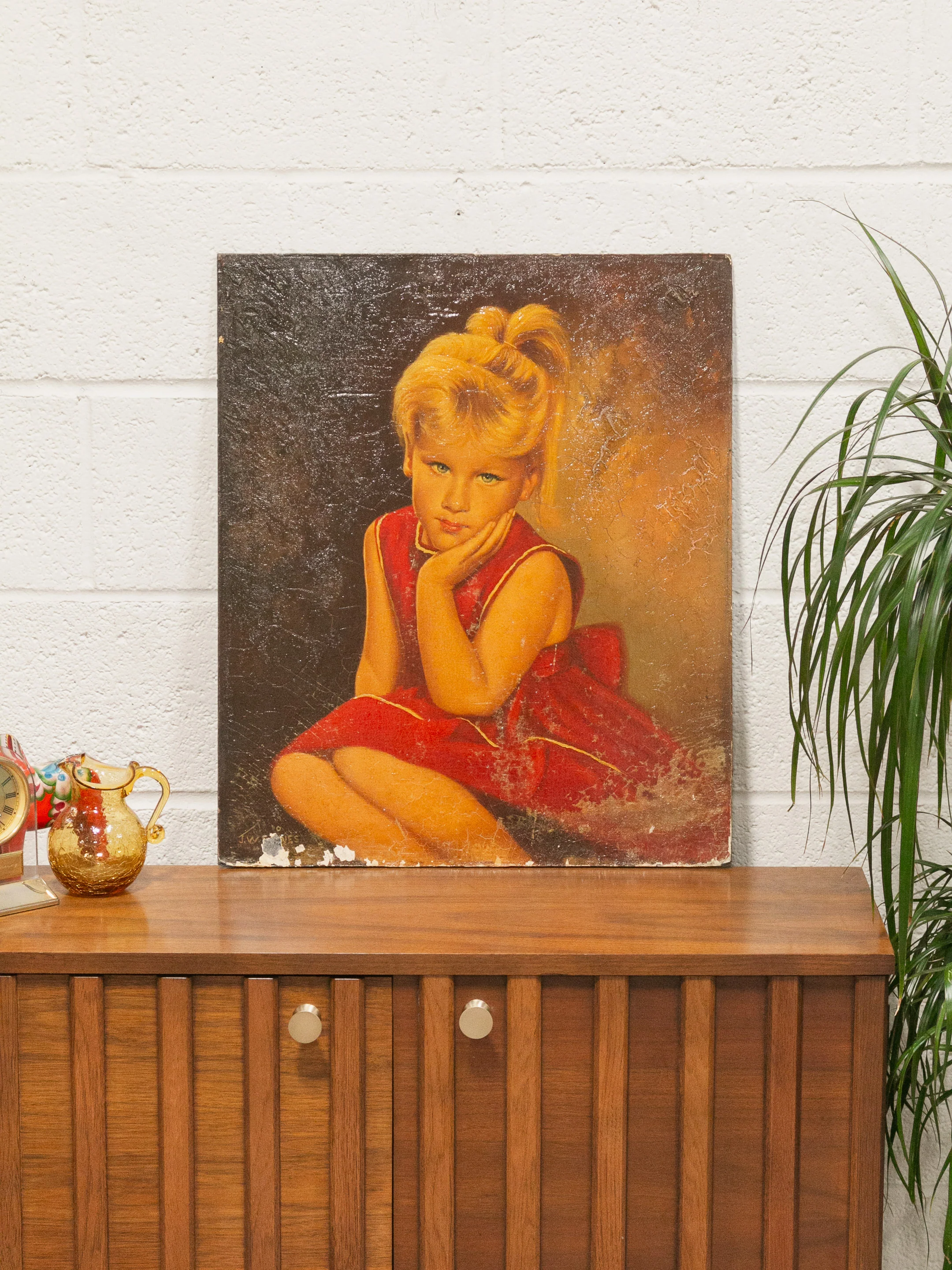 Little Girl in Red Dress Oil Painting - Image 11