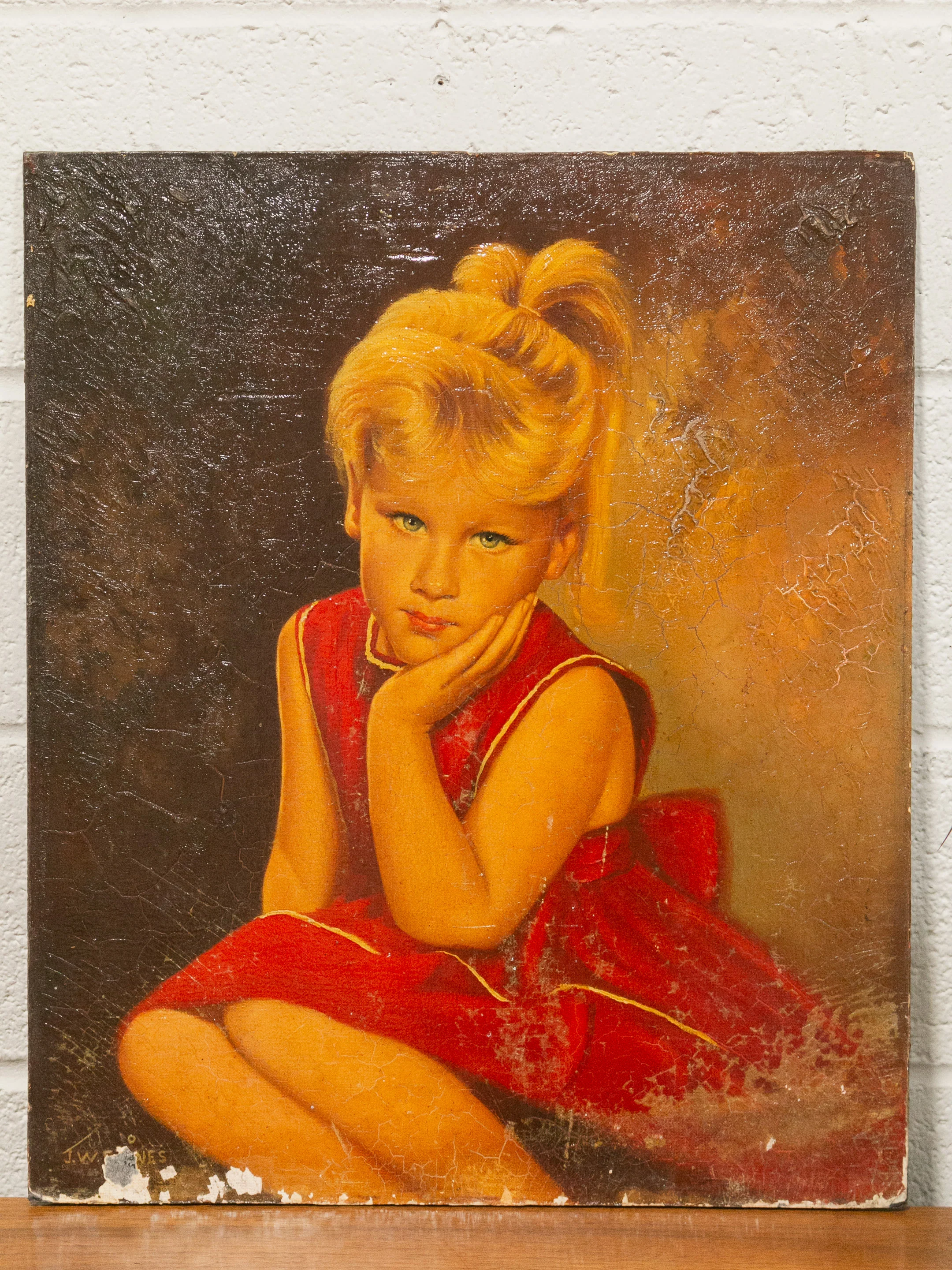 Little Girl in Red Dress Oil Painting - Image 12