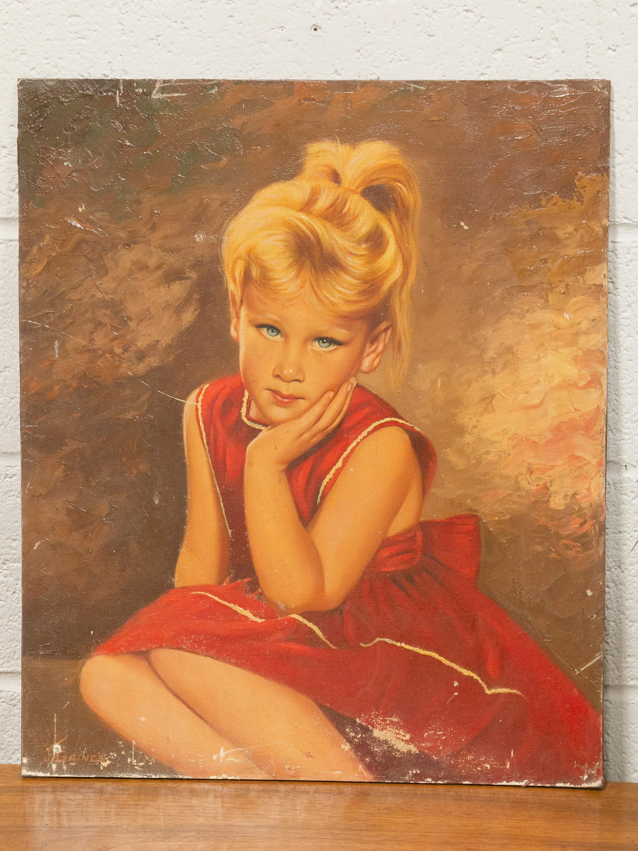 Little Girl in Red Dress Oil Painting - Image 11