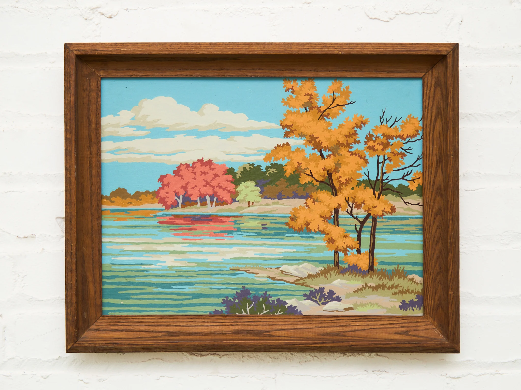 Mid Century Moonlit Harbor Oil Painting