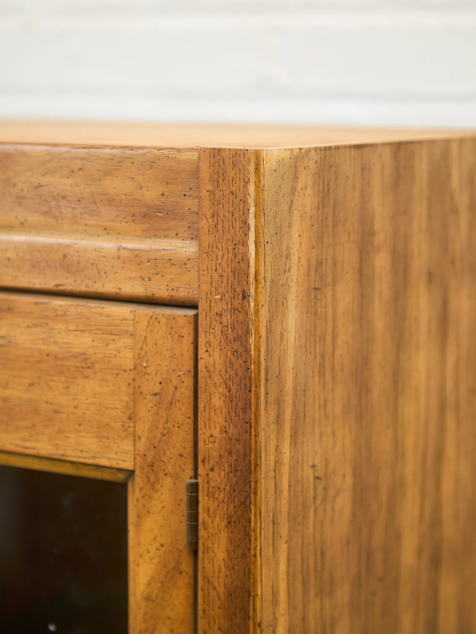 Mid Century Tall Glass Front Display Cabinet in Warm Oak Finish - Image 10