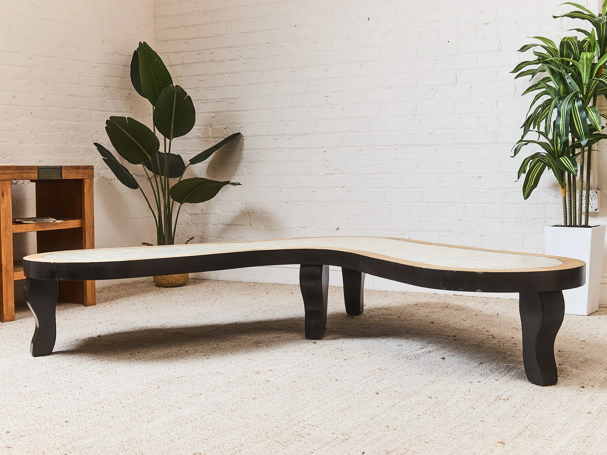 Organic Modern Sculptural Coffee Table Curved Wood Mother of Pearl Design - Image 6