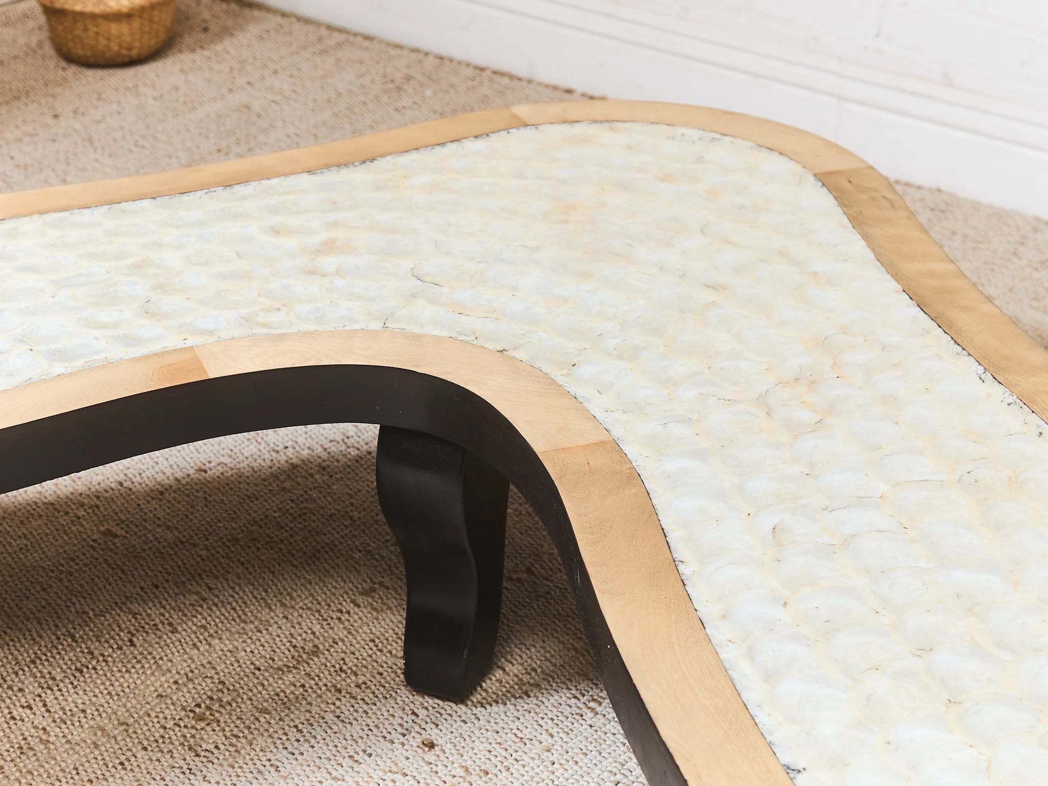 Organic Modern Sculptural Coffee Table Curved Wood Mother of Pearl Design - Image 8