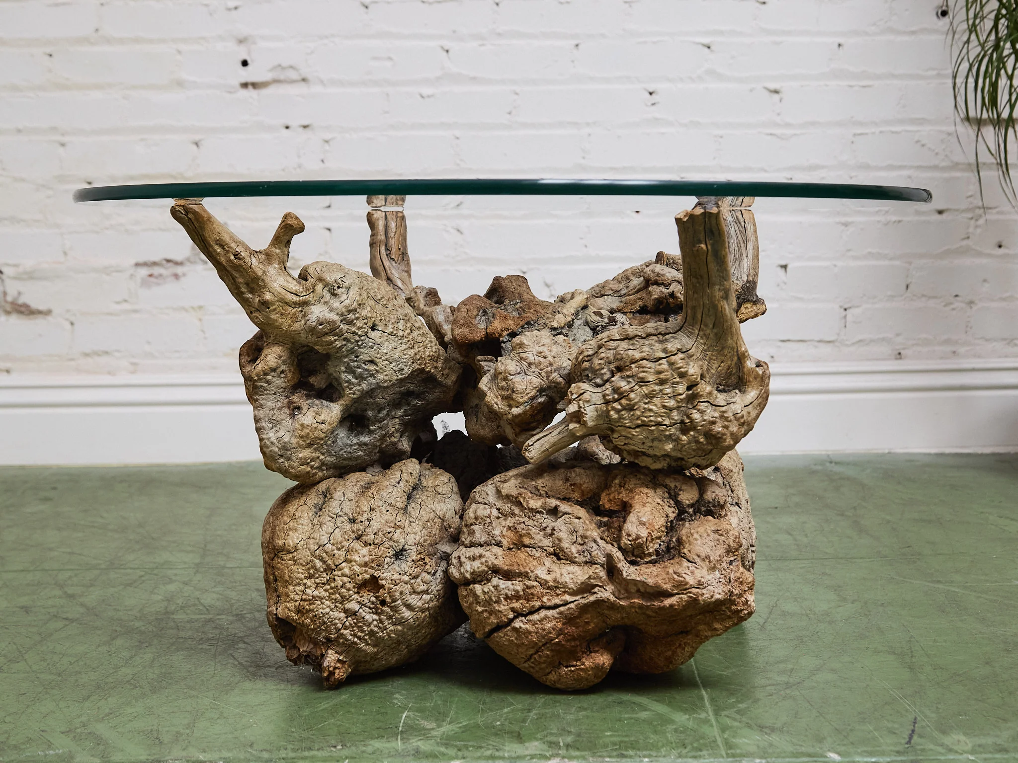 Petrified 1960s Brown Wood Coffee Table Glass Top - Image 10