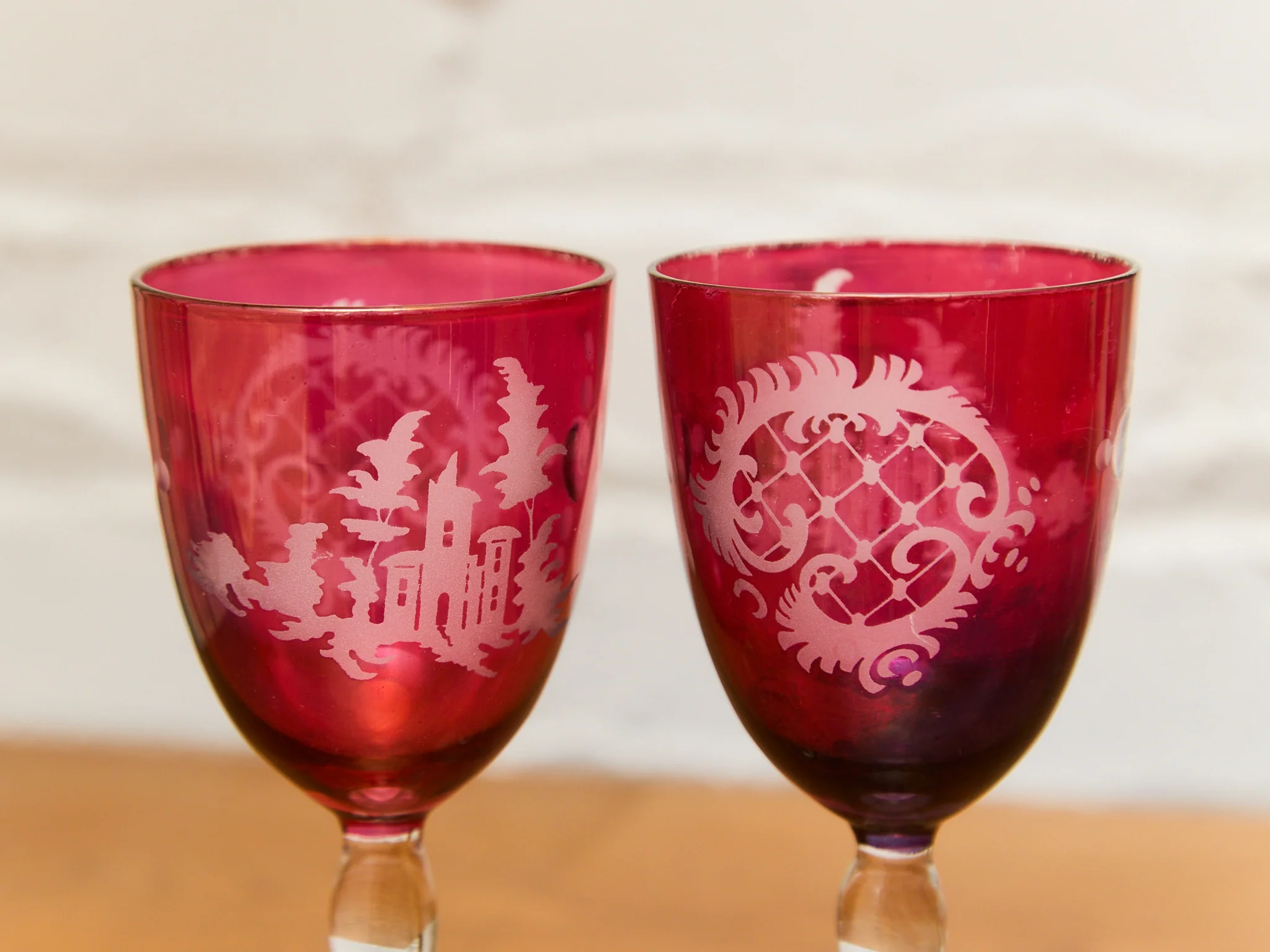 Ruby Red Bohemian Wine Glass Set of 7 - Image 3