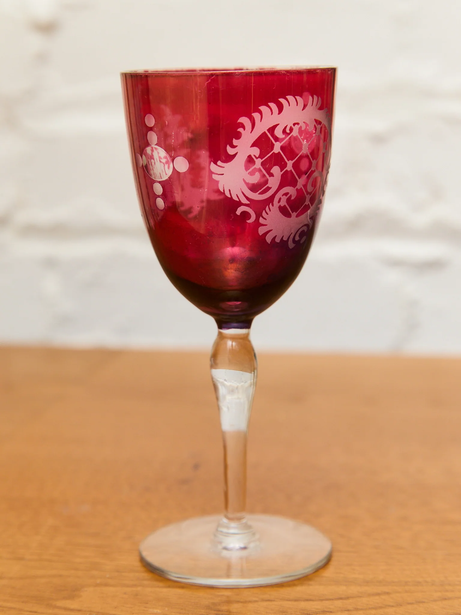 Ruby Red Bohemian Wine Glass Set of 7 - Image 6