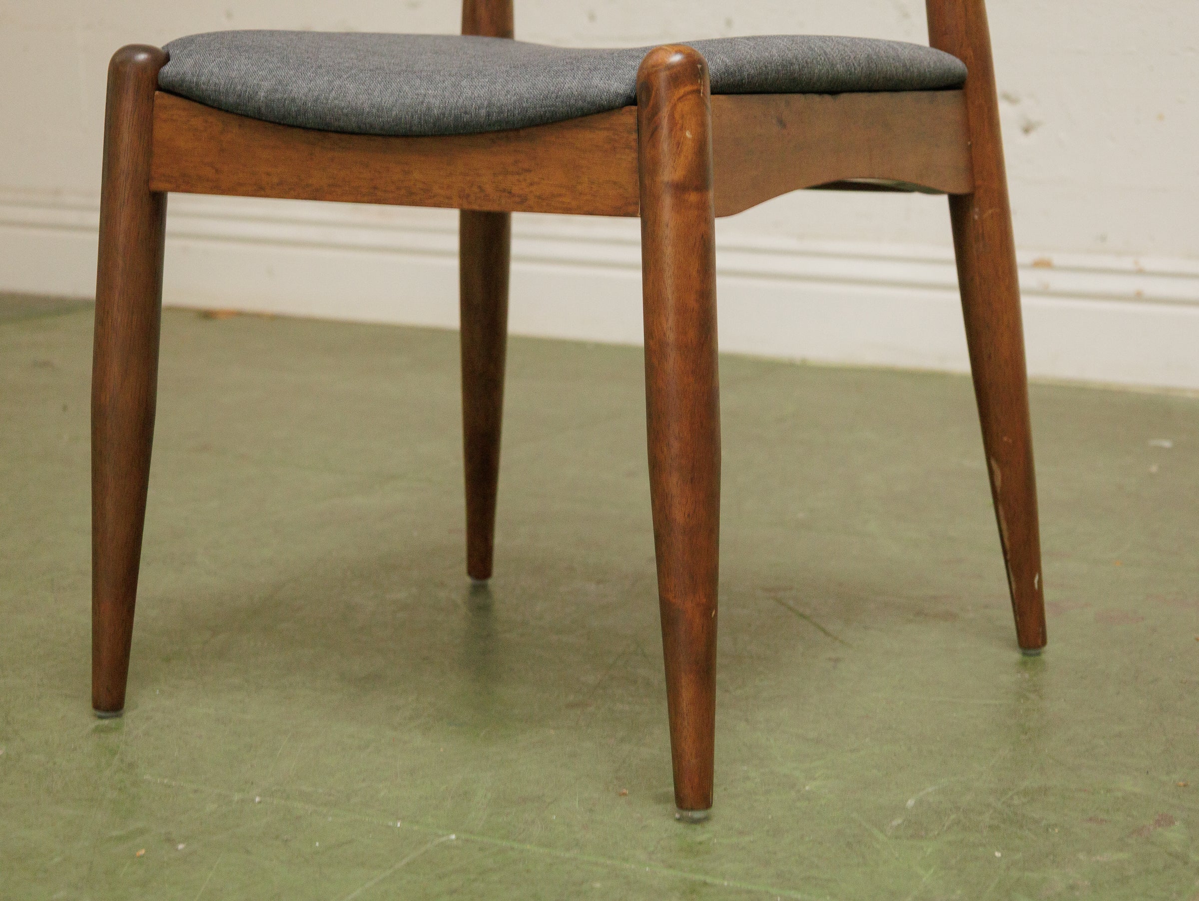 Dark wood single chair with gray seat - Image 11