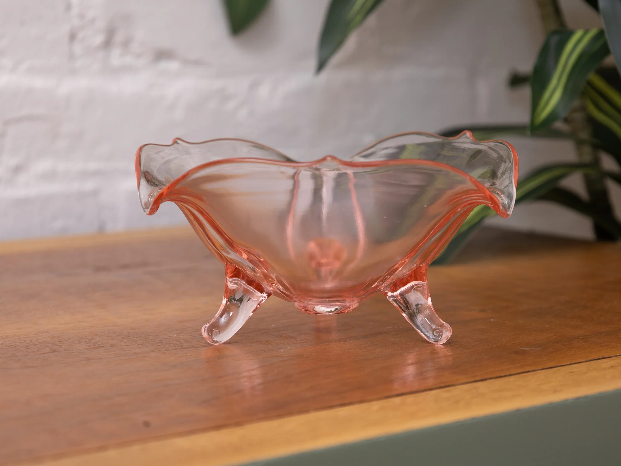 Vintage pink glass footed bowl Depression-era glassware