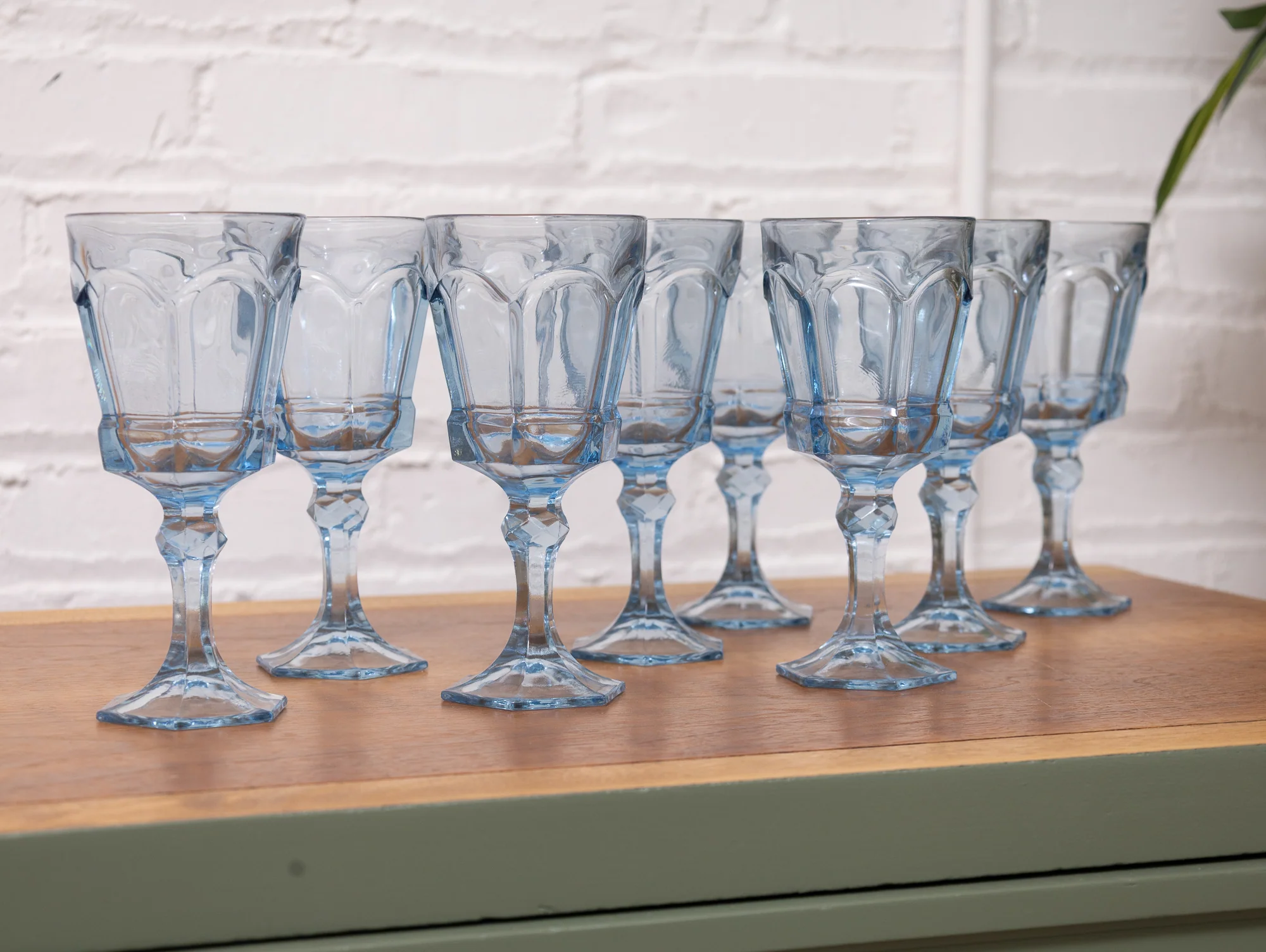 Blue Vintage Wine Goblets Set of 8