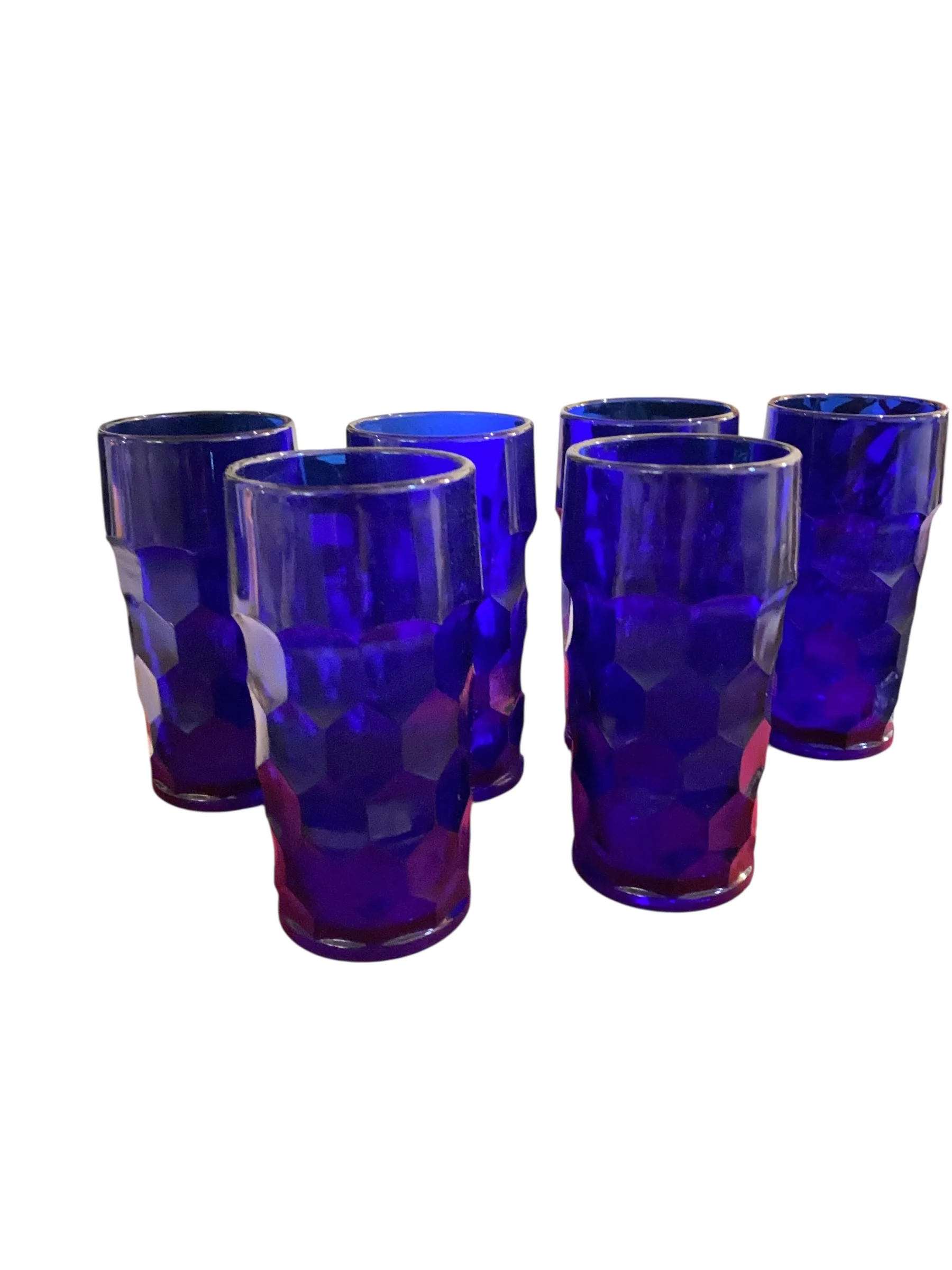 Rare Set of Six Cobalt Honey Comb Highball Glasses