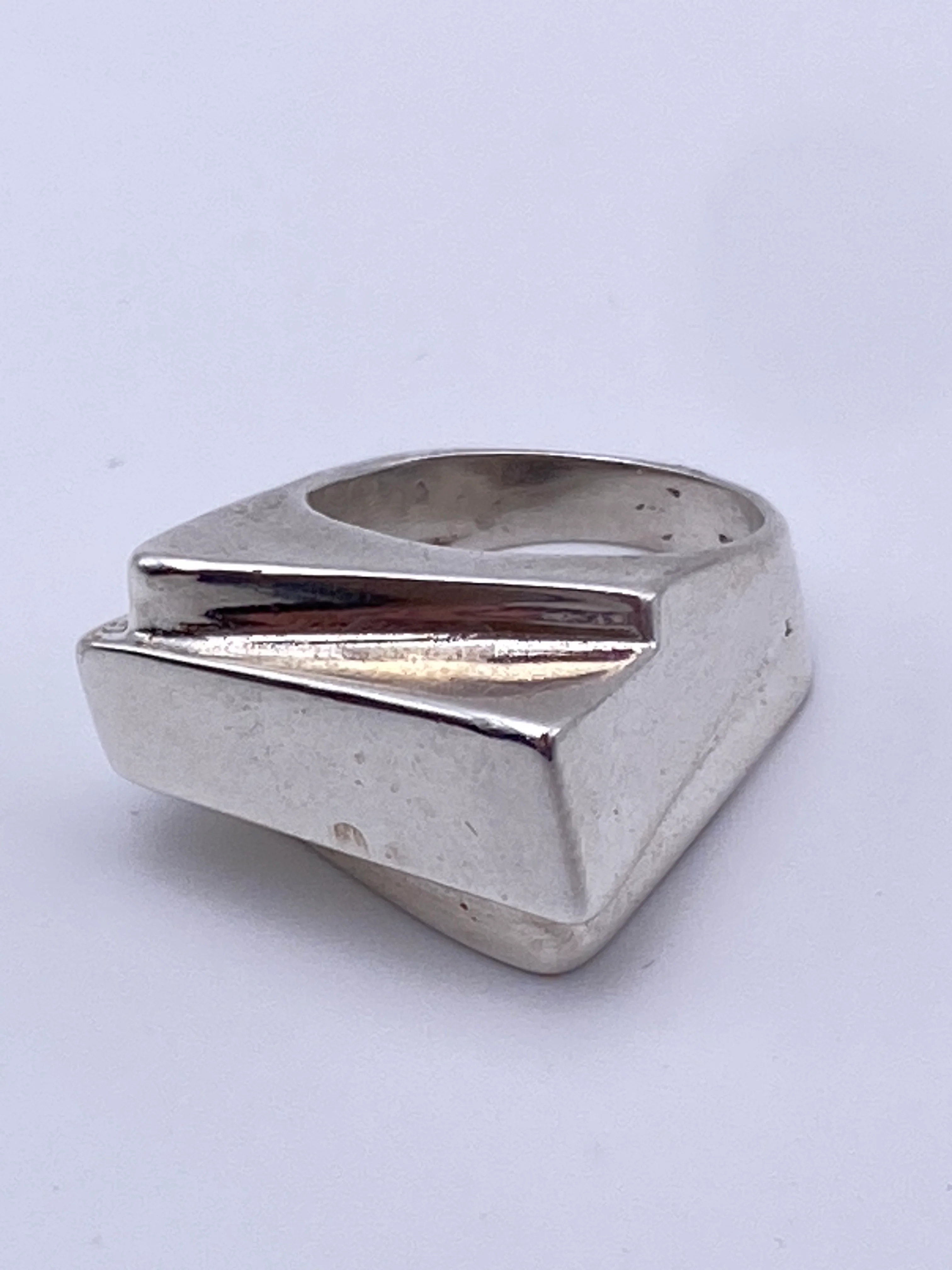 Sleek Modernist Offset Sterling Ring