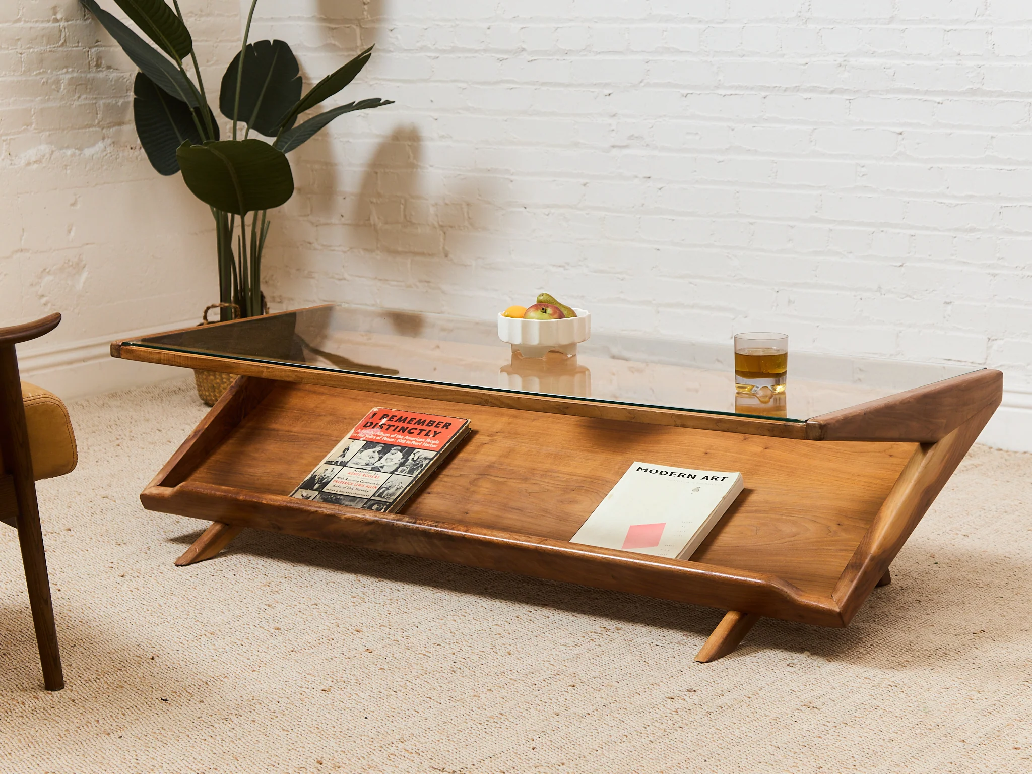 Solid Walnut Glass Top Coffee Table - Image 2