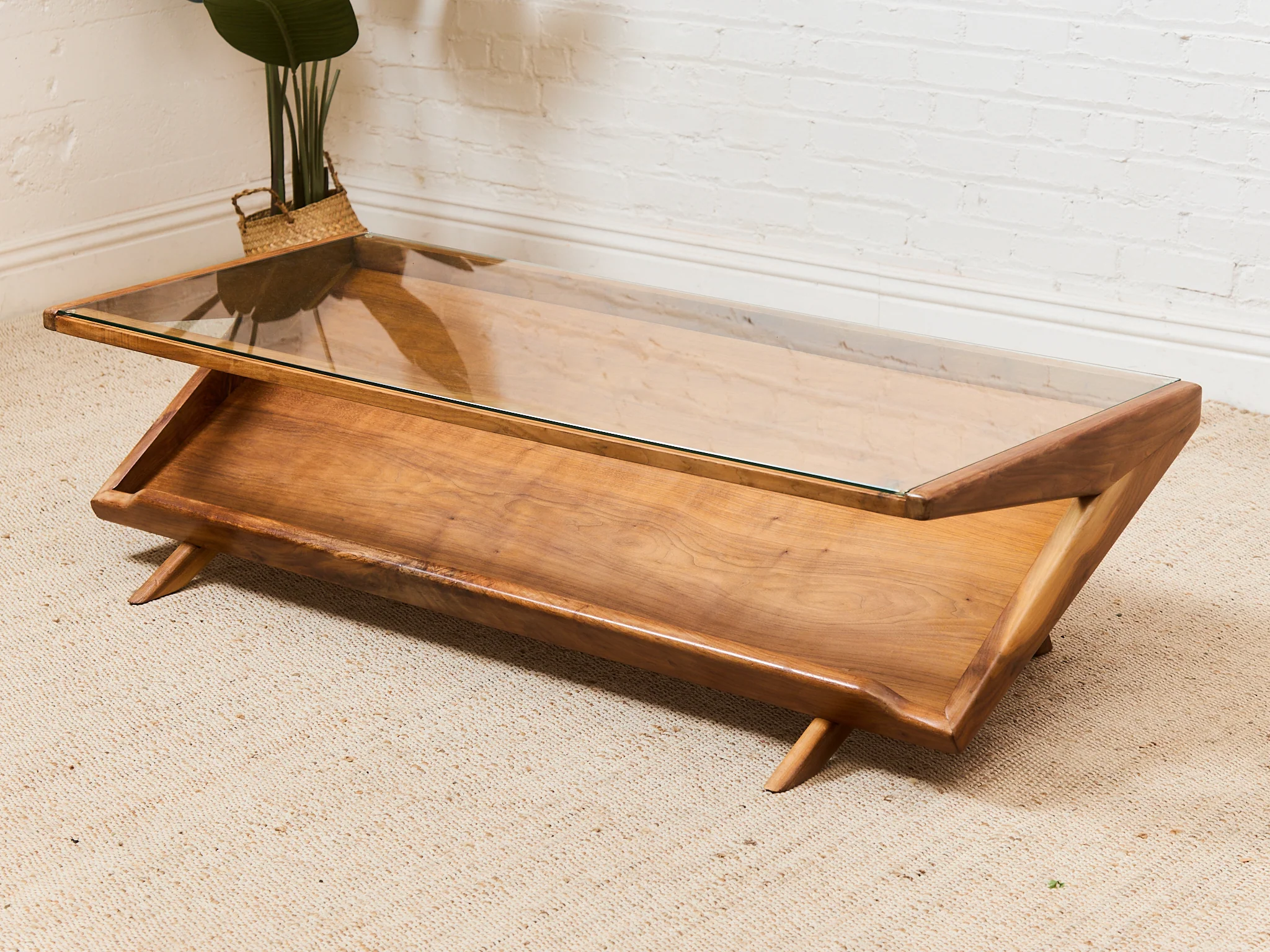 Solid Walnut Glass Top Coffee Table - Image 5