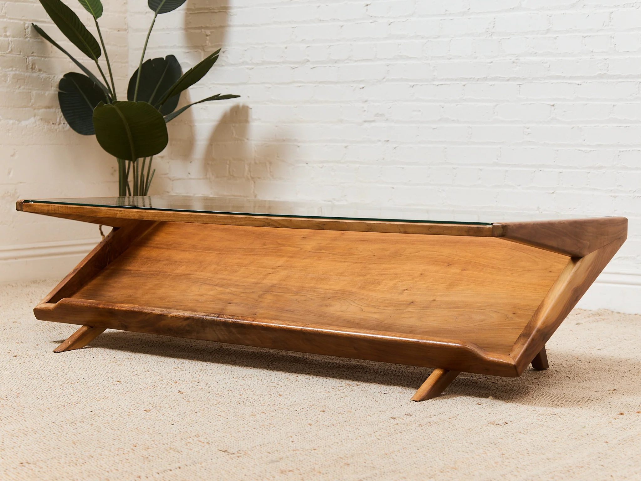 Solid Walnut Glass Top Coffee Table - Image 6