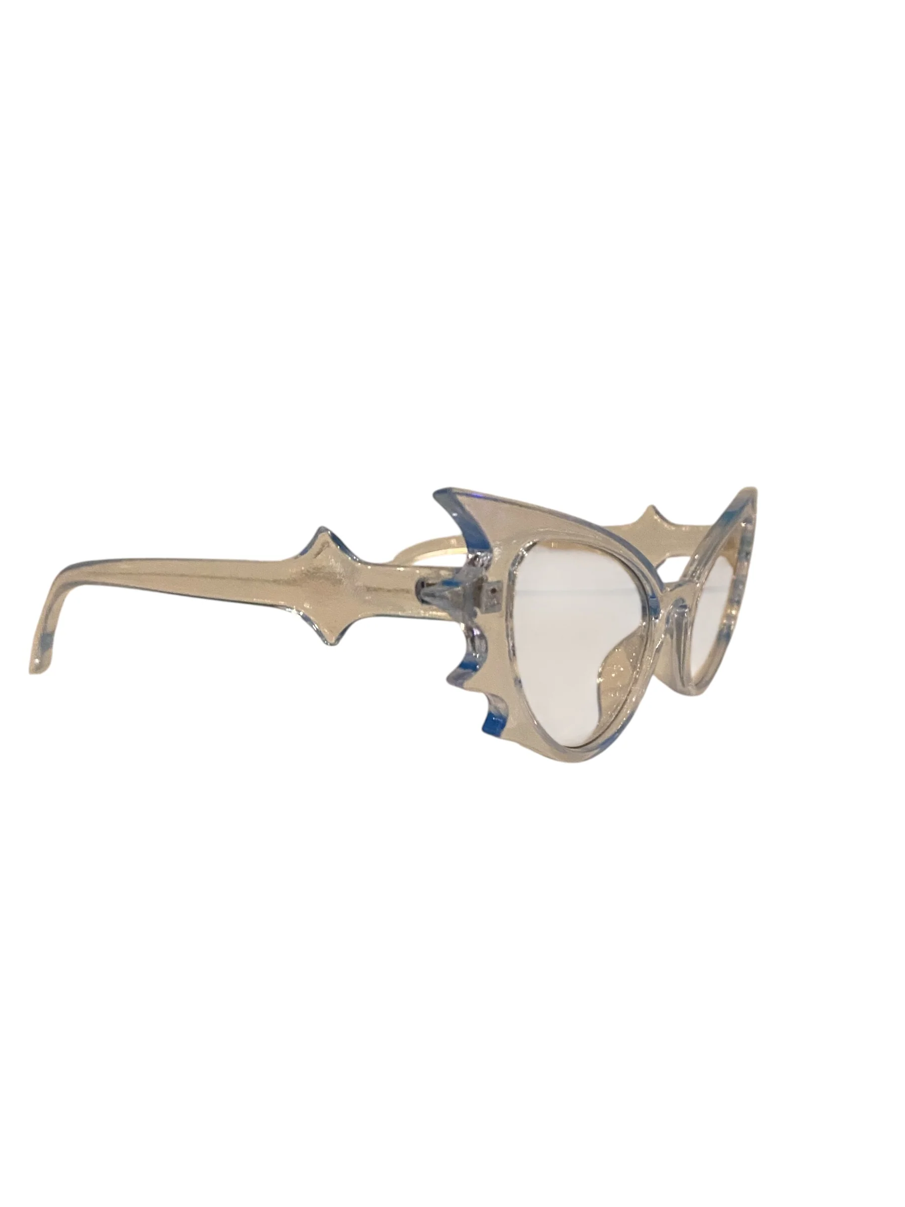Transparent Periwinkle Blue Bat Girl Fashion Glasses - Image 2