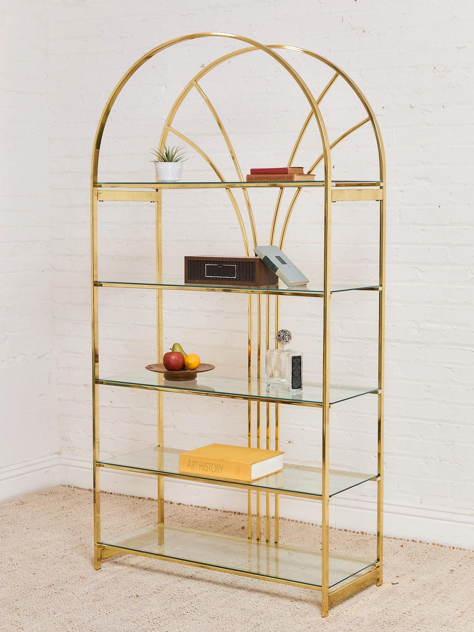 Vintage Brass Arched Etagere designed by Milo Baughman for Design Institute of America (DIA)