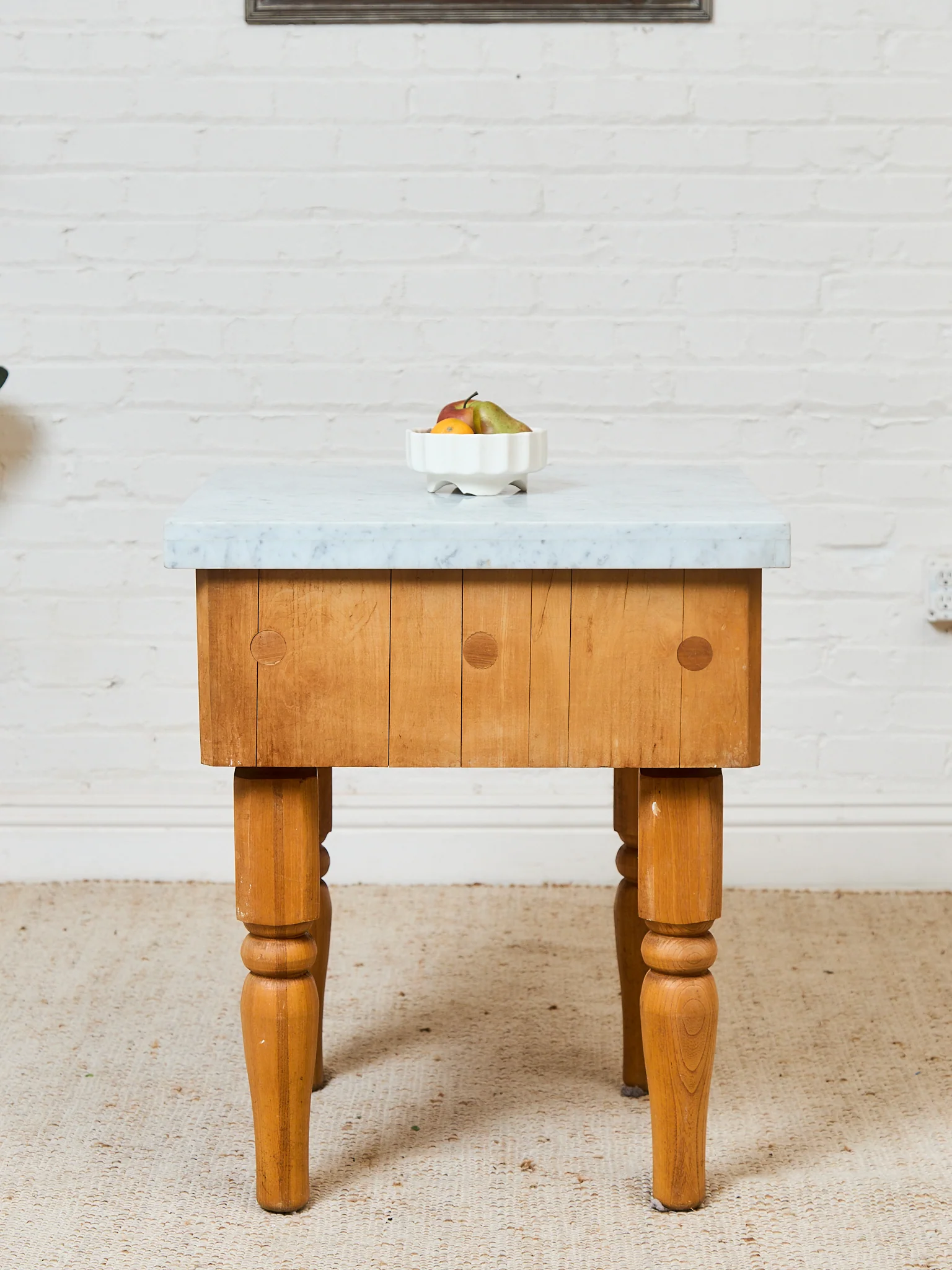 Vintage Butcher Block Marble Top Table - Image 3