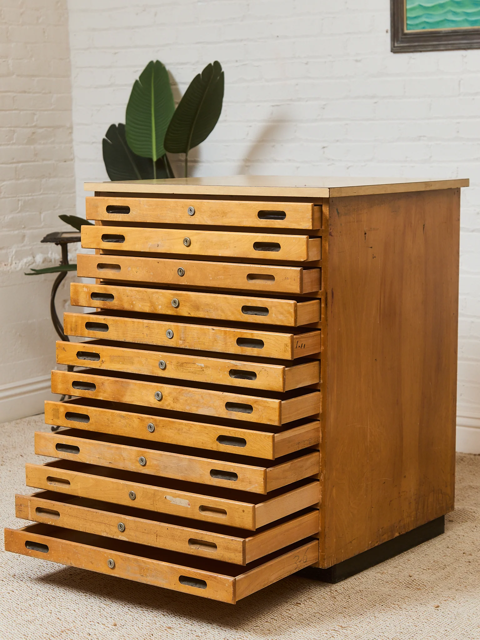 Vintage Distressed Industrial Wood Primitive School House Artist Flat Files Cabinet #1 - Image 12