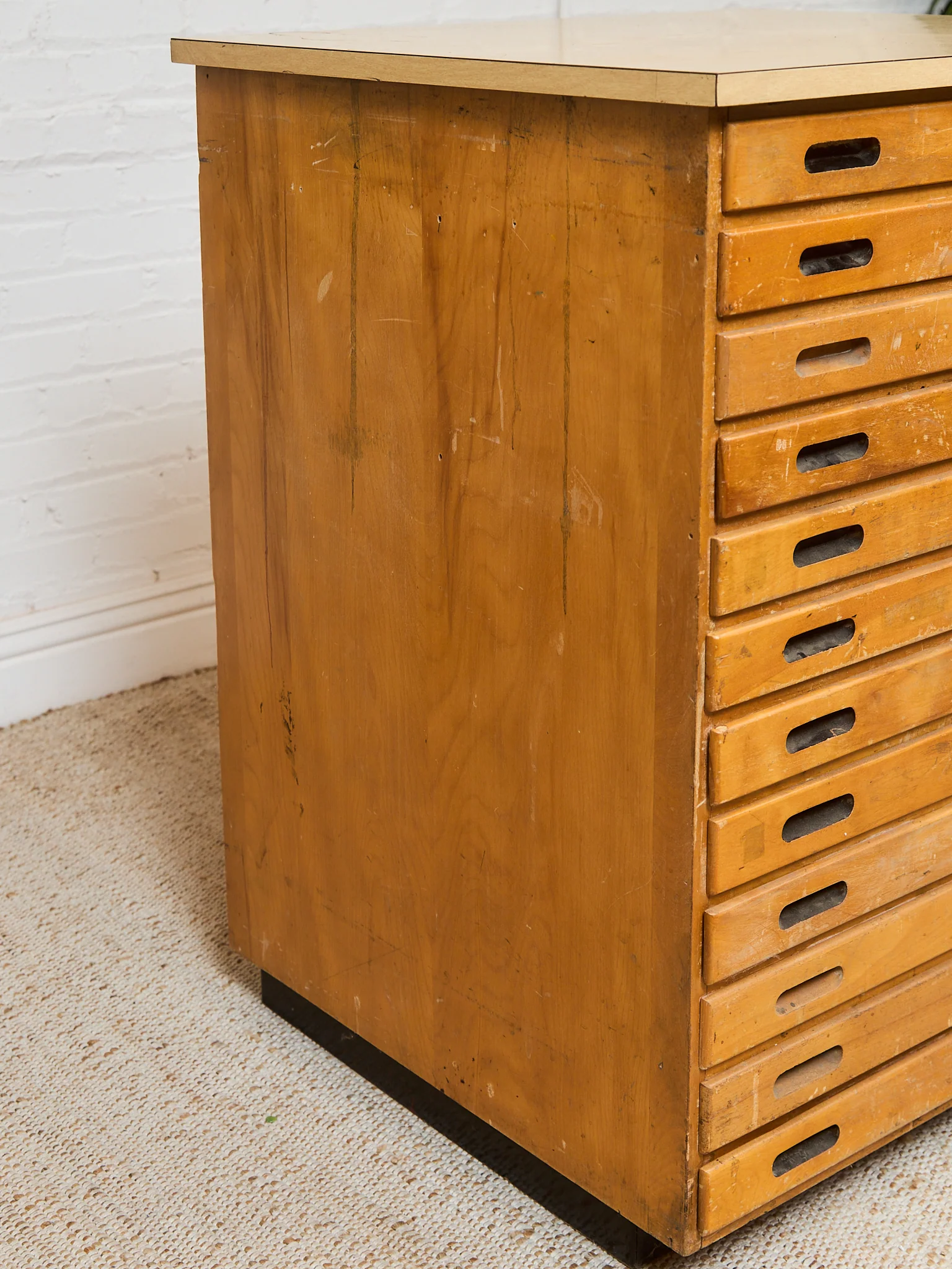 Vintage Distressed Industrial Wood Primitive School House Artist Flat Files Cabinet #1 - Image 4