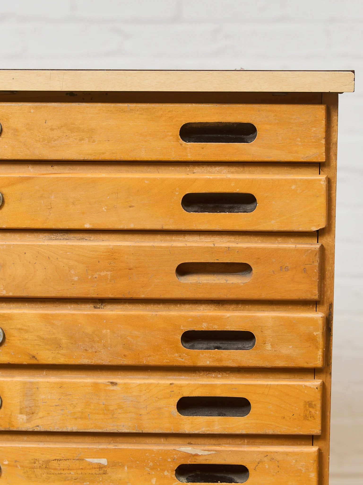 Vintage Distressed Industrial Wood Primitive School House Artist Flat Files Cabinet #1 - Image 9