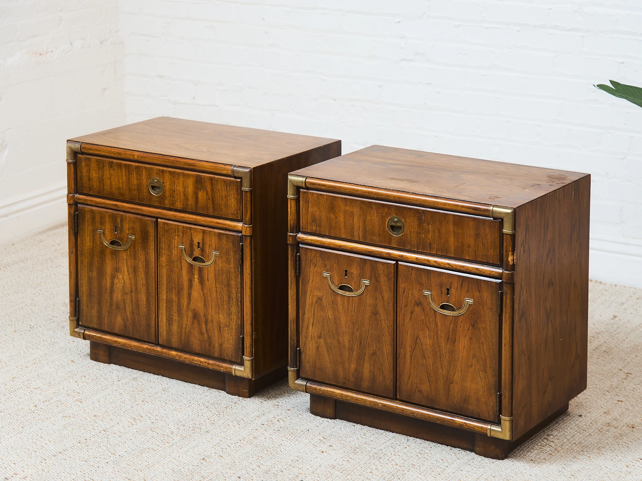 Vintage Drexel Campaign 2 Door Nightstands - Image 13