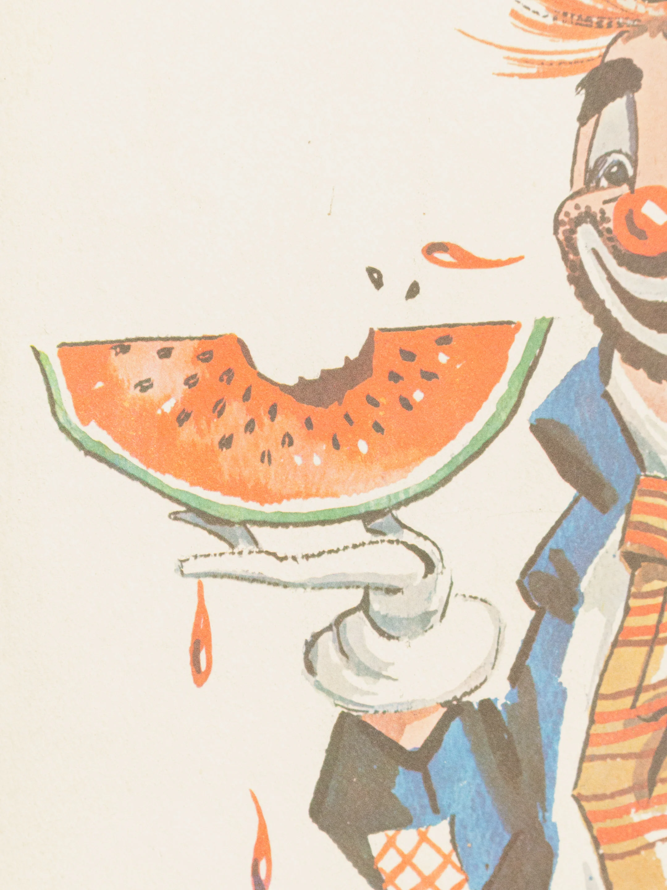 Vintage Folk Art Clown Circus Painting Carnival Watermelon - Image 6
