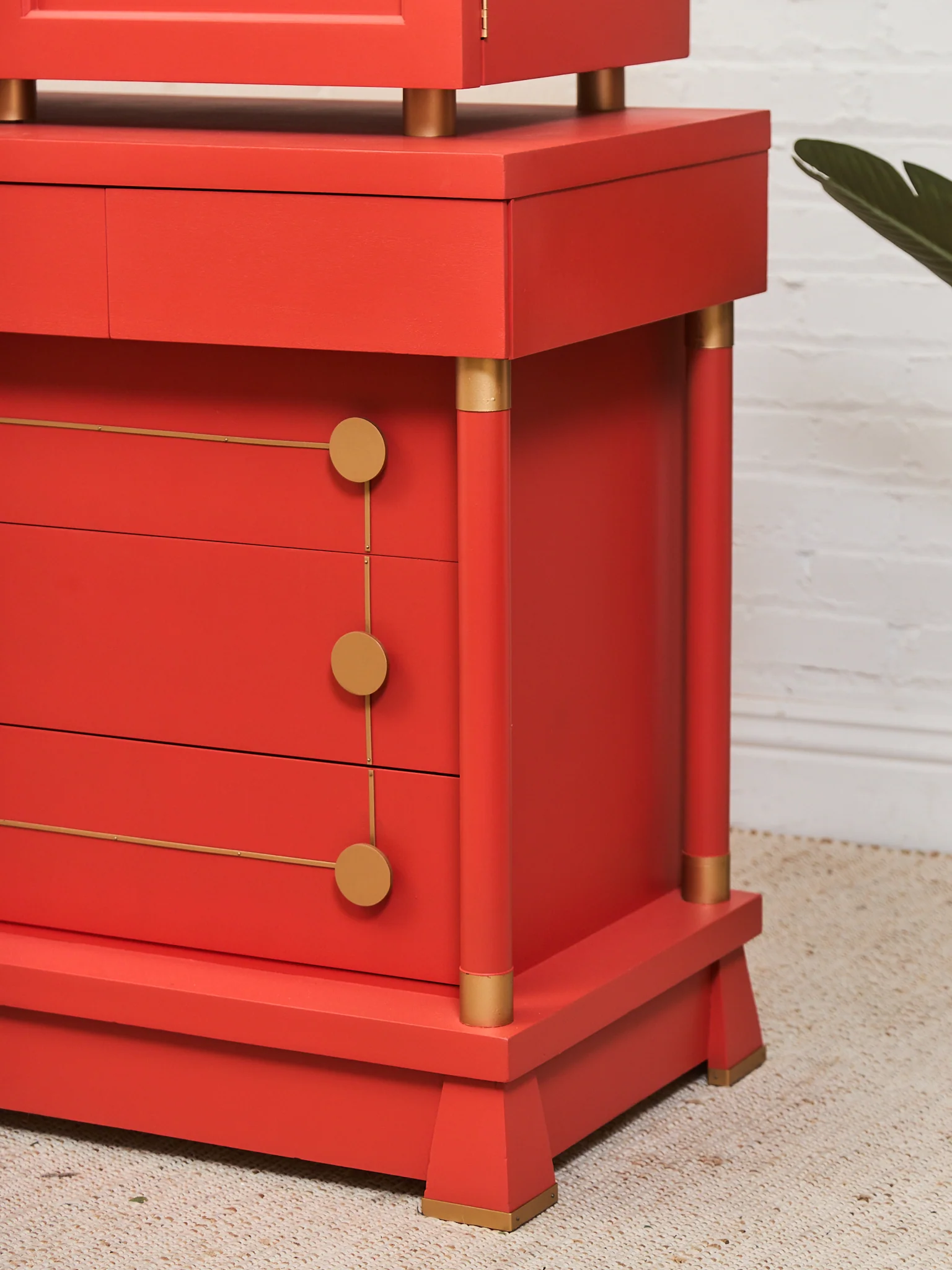 Vintage Mid Century Highboy Robot Dresser in Poppy Red Orange - Image 9