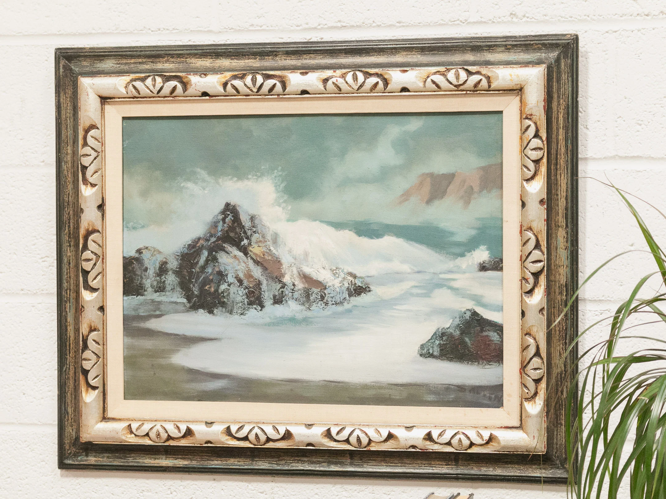 Vintage Oil Painting Seascape Crashing Water - Image 2