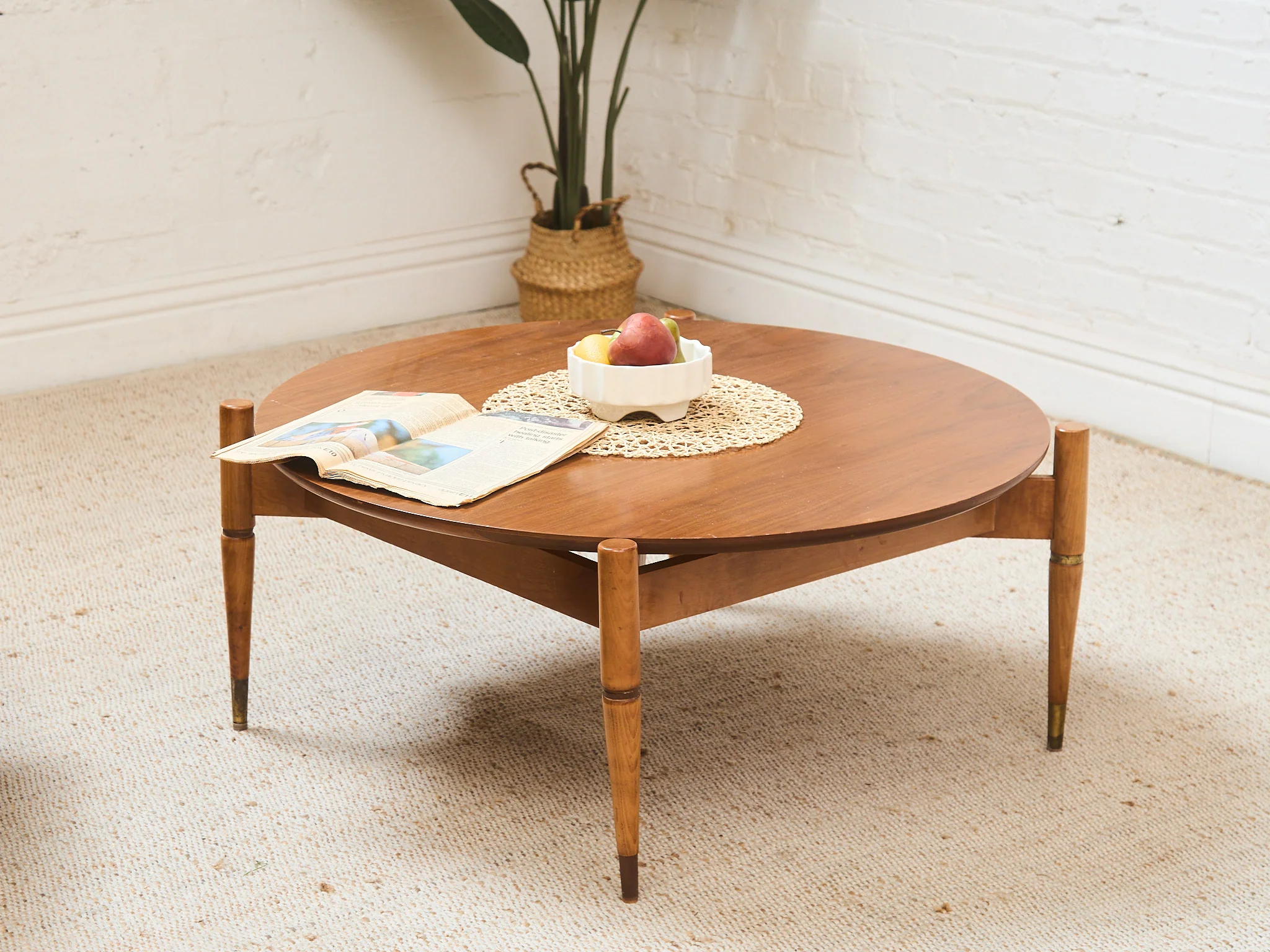 Vintage Scandi Walnut Round Coffee Table - Image 3