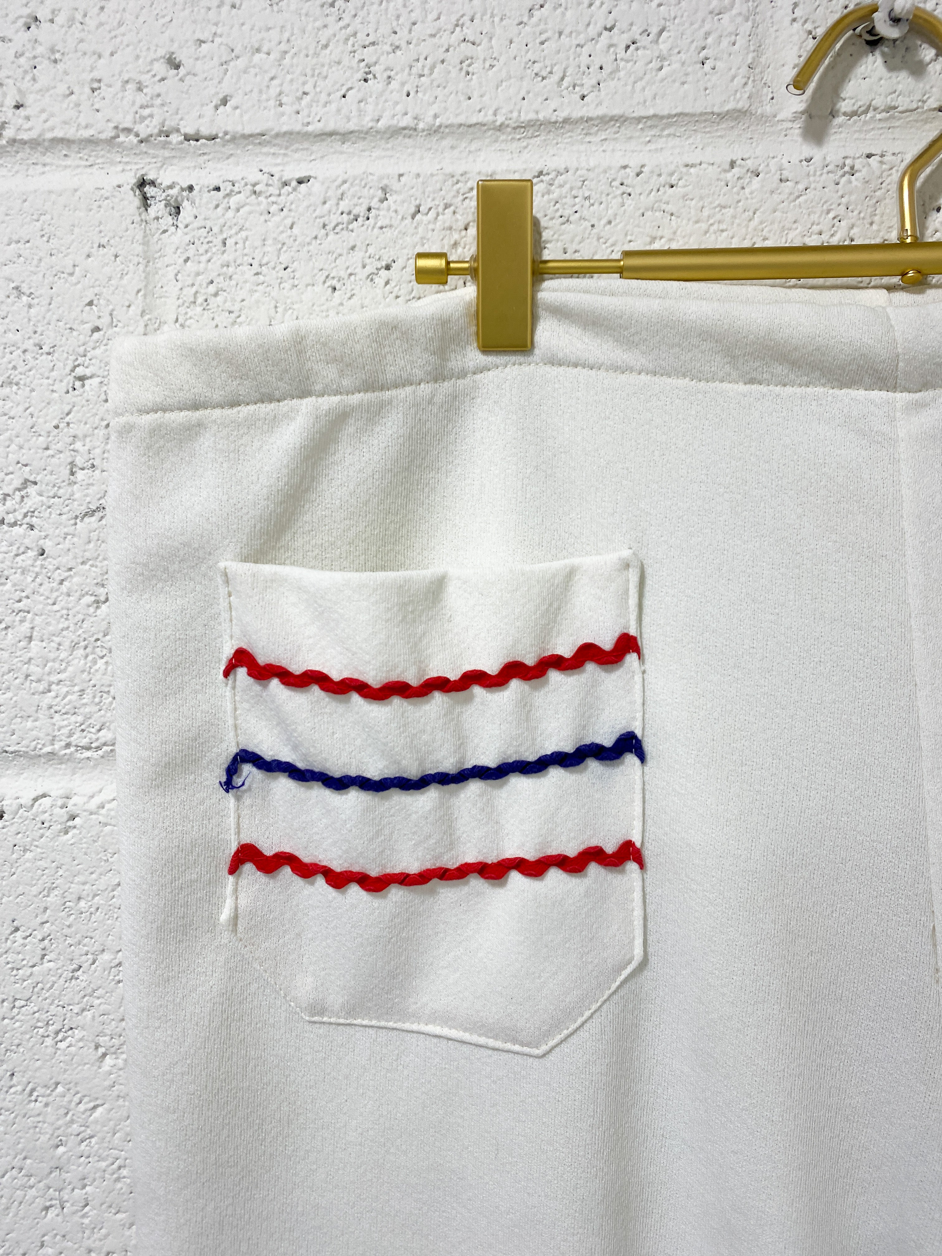 Vintage Snow White Polyester pants with Red and Blue Detail - Plus Size - Image 2