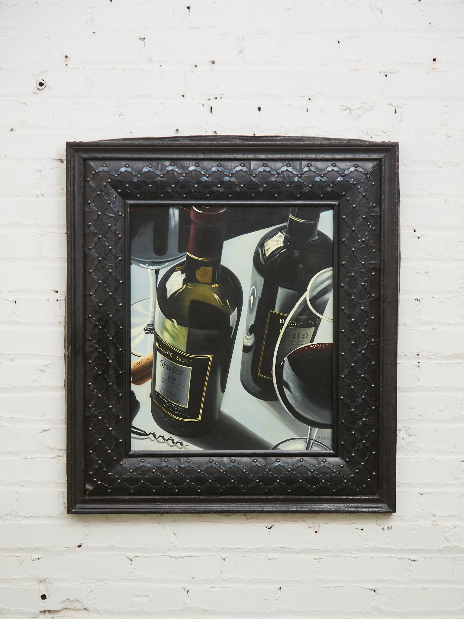Vintage Still Life, Photo Realism, Wine Bottle, Painting - Image 2