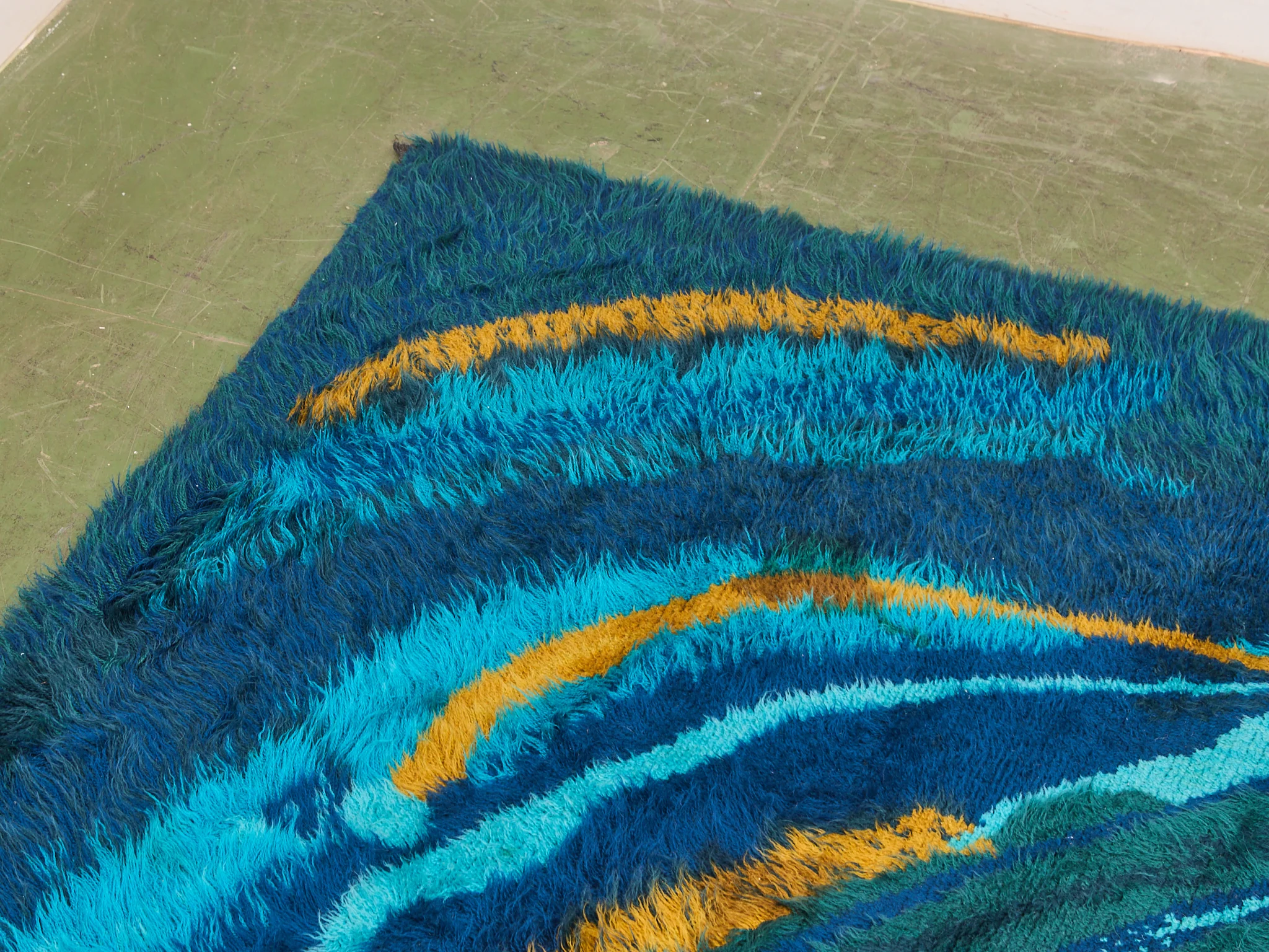 Vintage Teal Authentic Rya Rug Extra Large Mid-Century - Image 7
