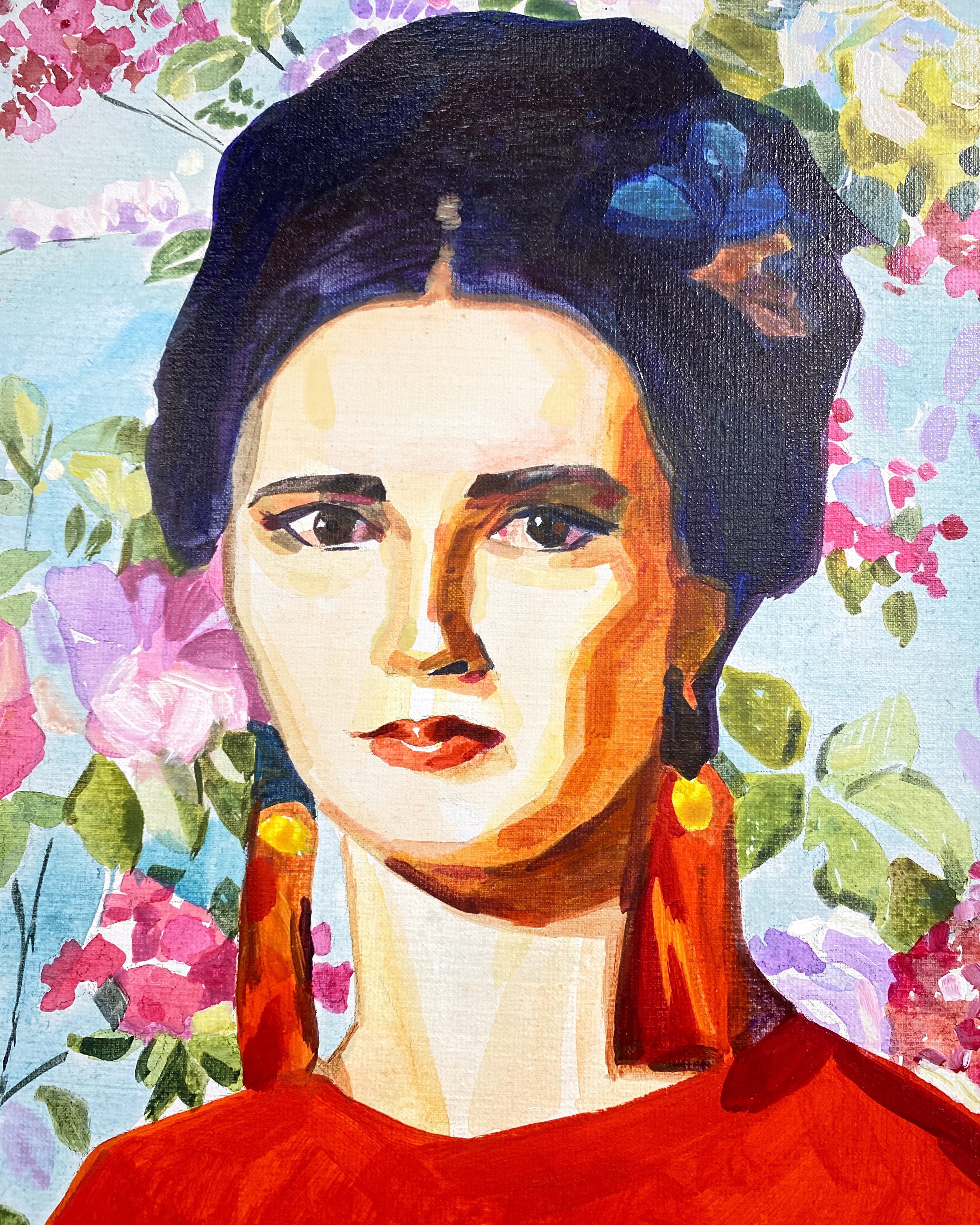Woman in Red Earrings, Oil Painting - Image 3