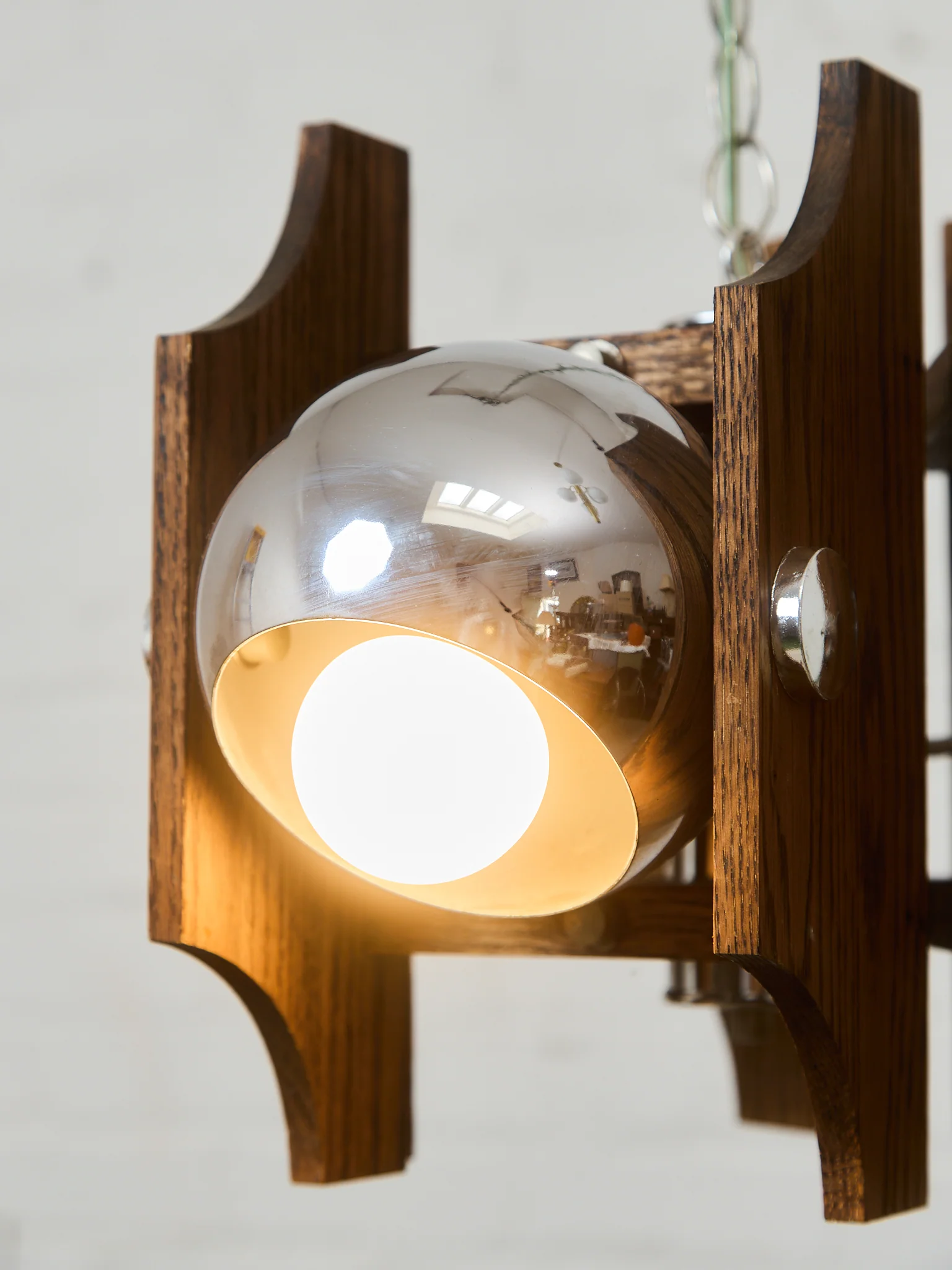 Wood and Chromed Steel Pendant with 3 Lights from Mazzega, Italy, 1960s - Image 10