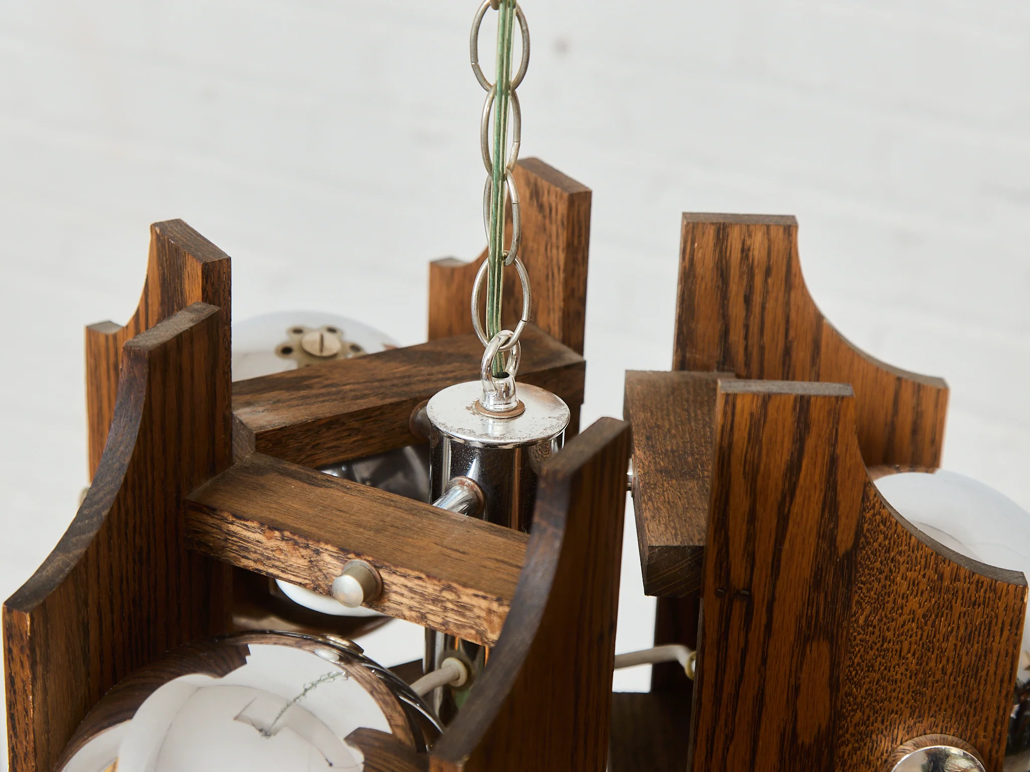 Wood and Chromed Steel Pendant with 3 Lights from Mazzega, Italy, 1960s - Image 11