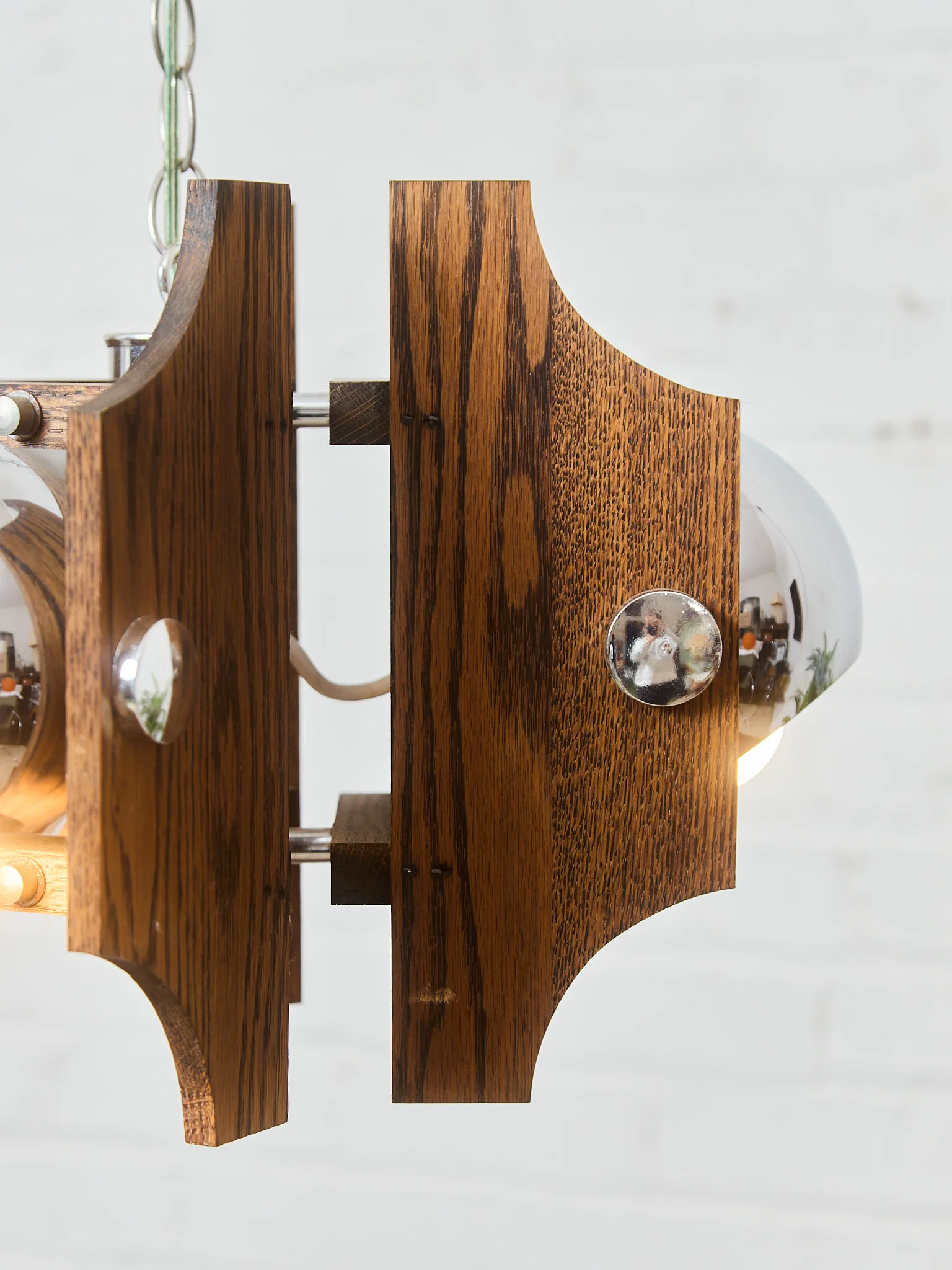 Wood and Chromed Steel Pendant with 3 Lights from Mazzega, Italy, 1960s - Image 13